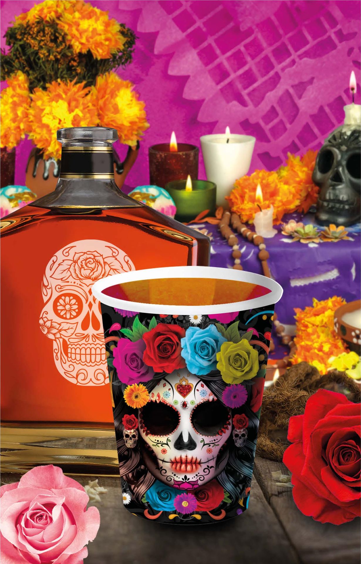 6 papieren drinkbekers Día de Muertos 240 ml