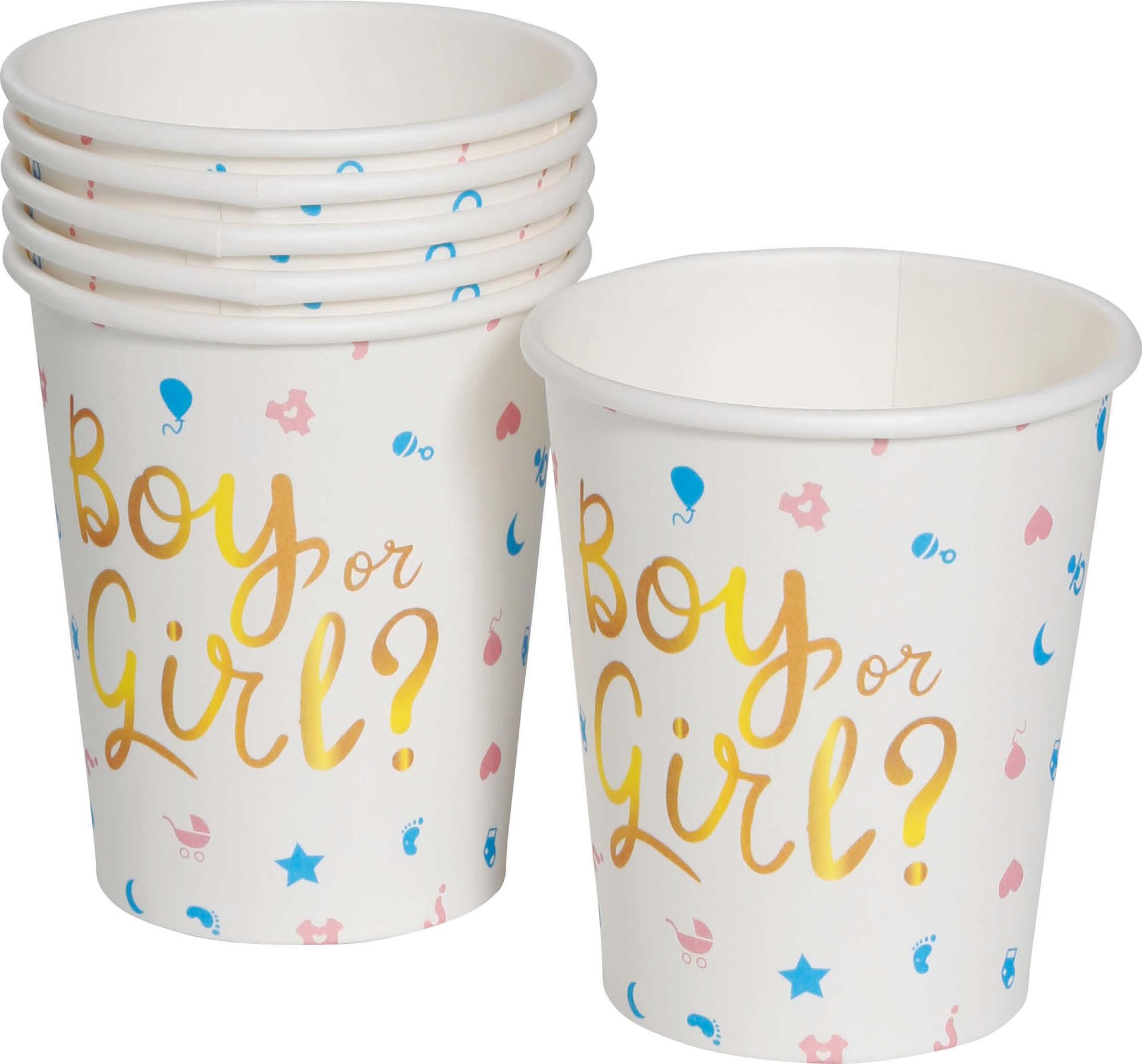 6 papieren drinkbekers Gender Reveal 240 ml