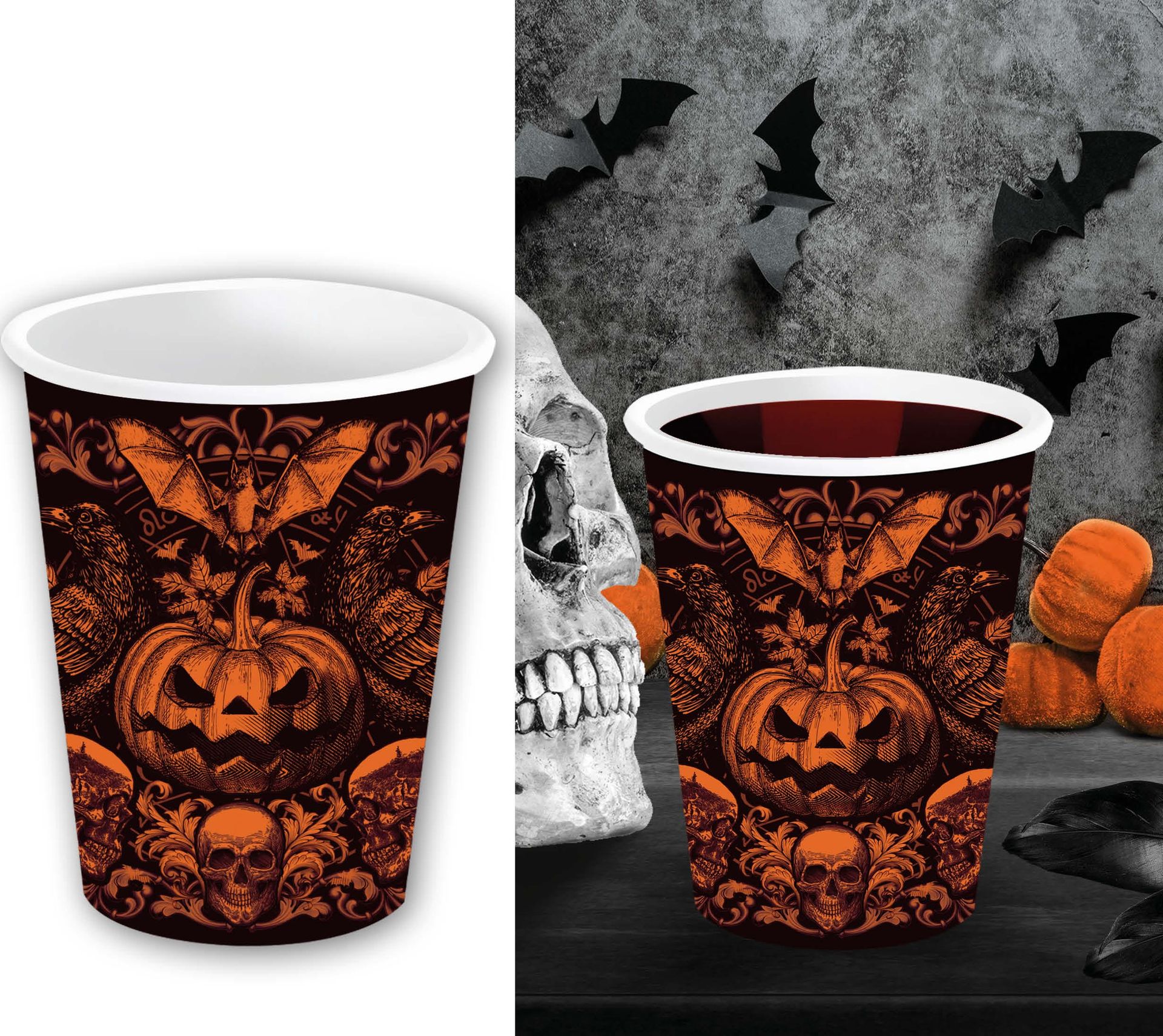 6 papieren drinkbekers gothic pompoen 240 ml halloween