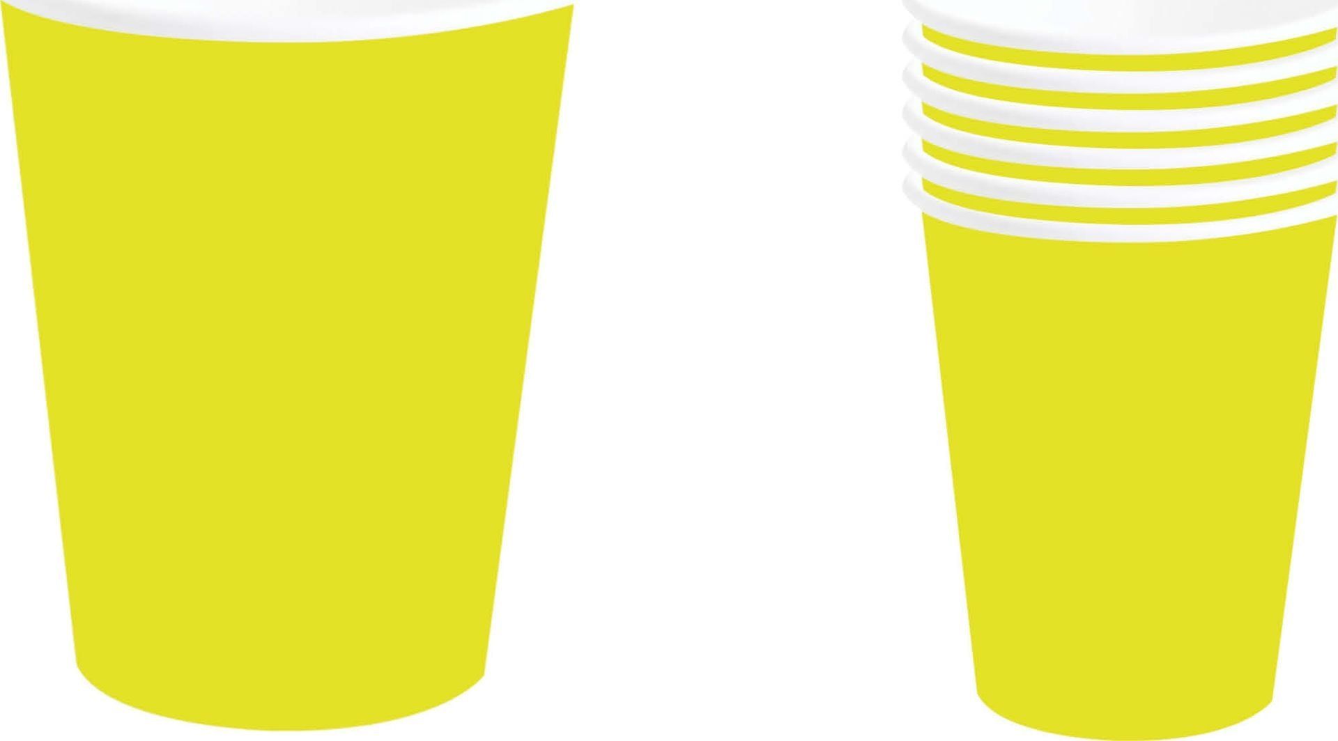 6 papieren drinkbekers neon geel 240 ml