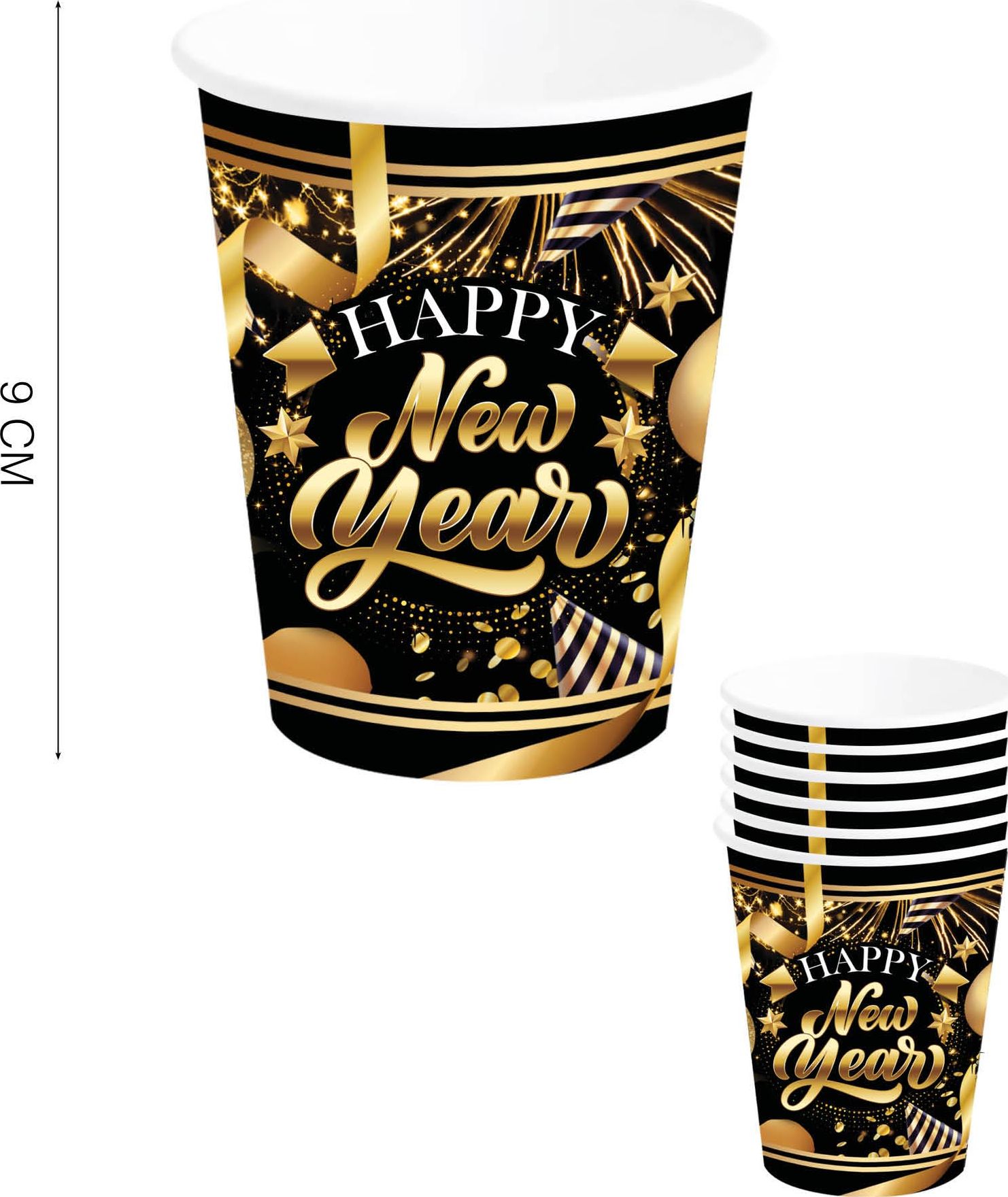 6 papieren drinkbekers Oud & Nieuw 240 ml