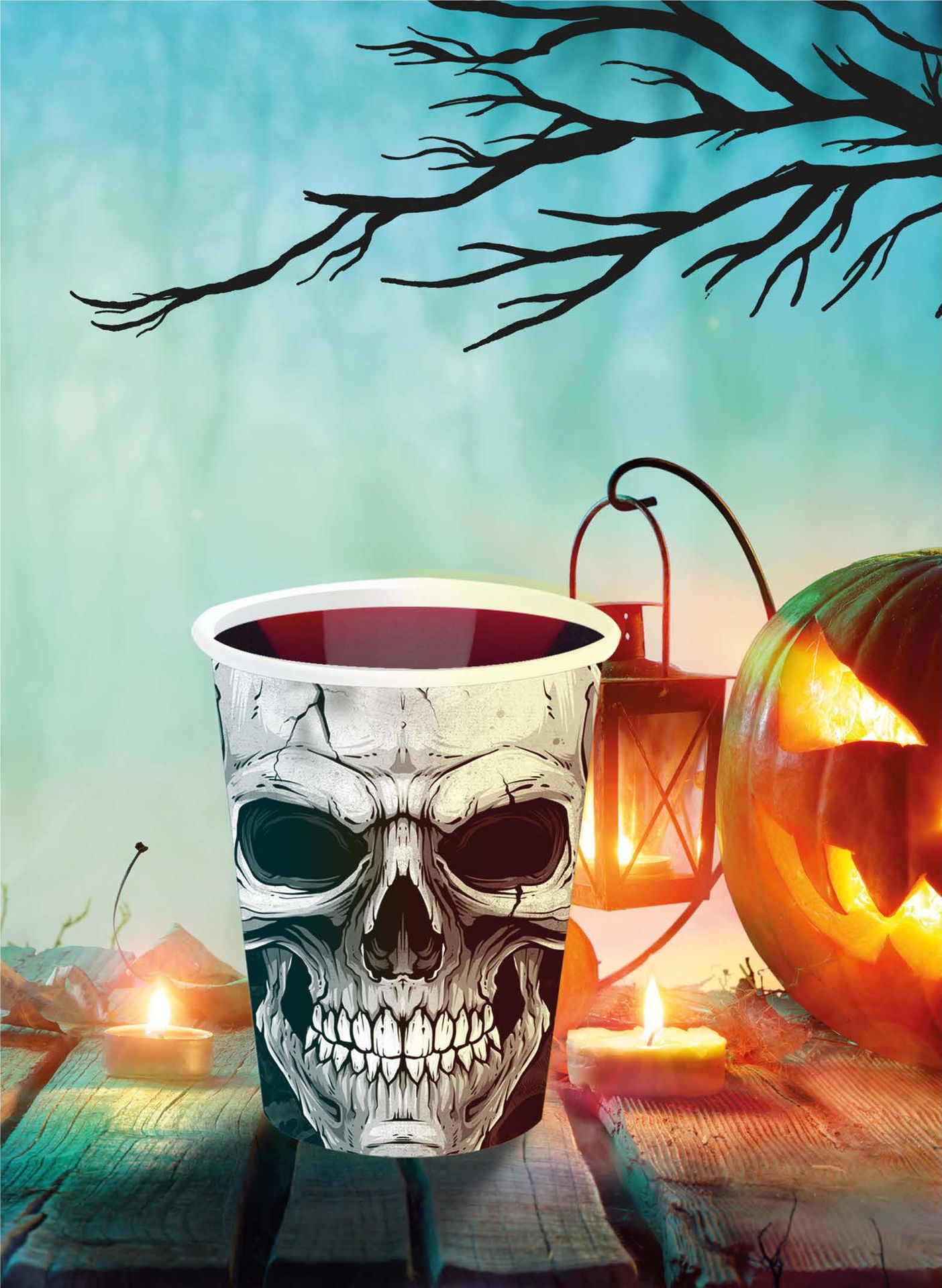 6 papieren drinkbekers schedels 240 ml halloween