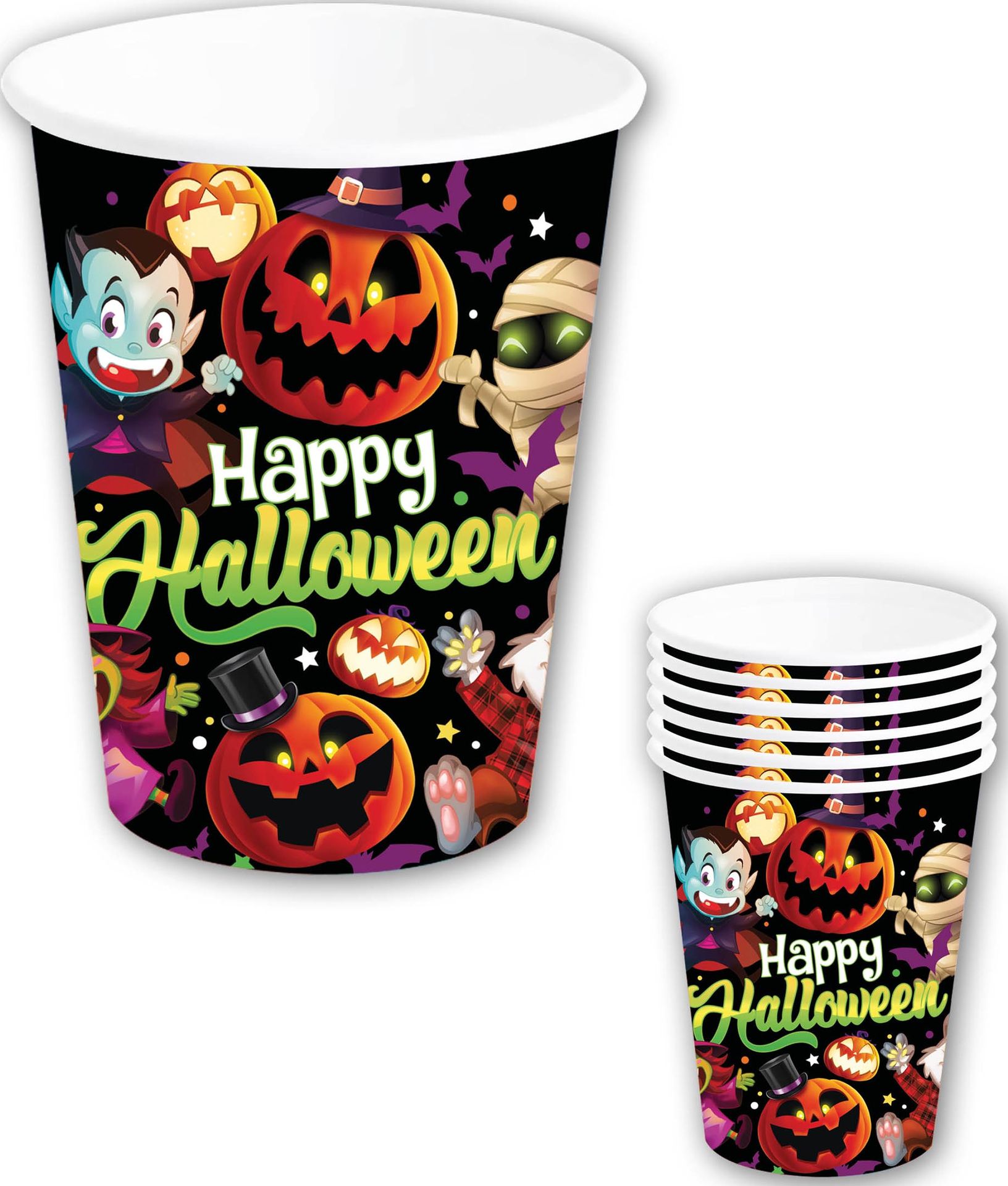 6 papieren drinkbekers vrolijke halloween monsters