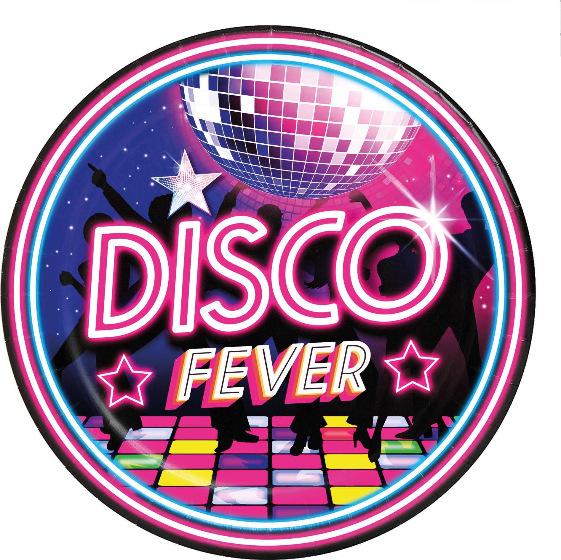6 papieren eetborden retro disco
