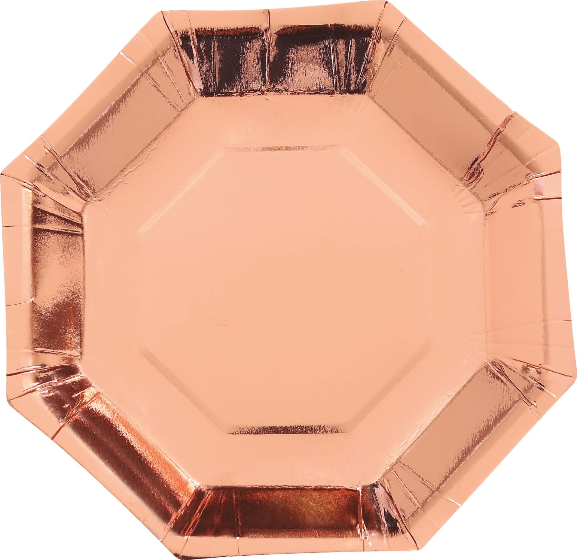 6 papieren eetborden roségoud achthoekig