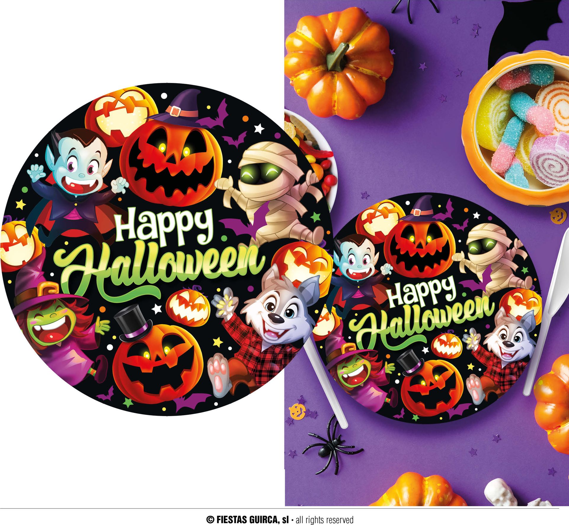 6 papieren eetborden vrolijke halloween monsters