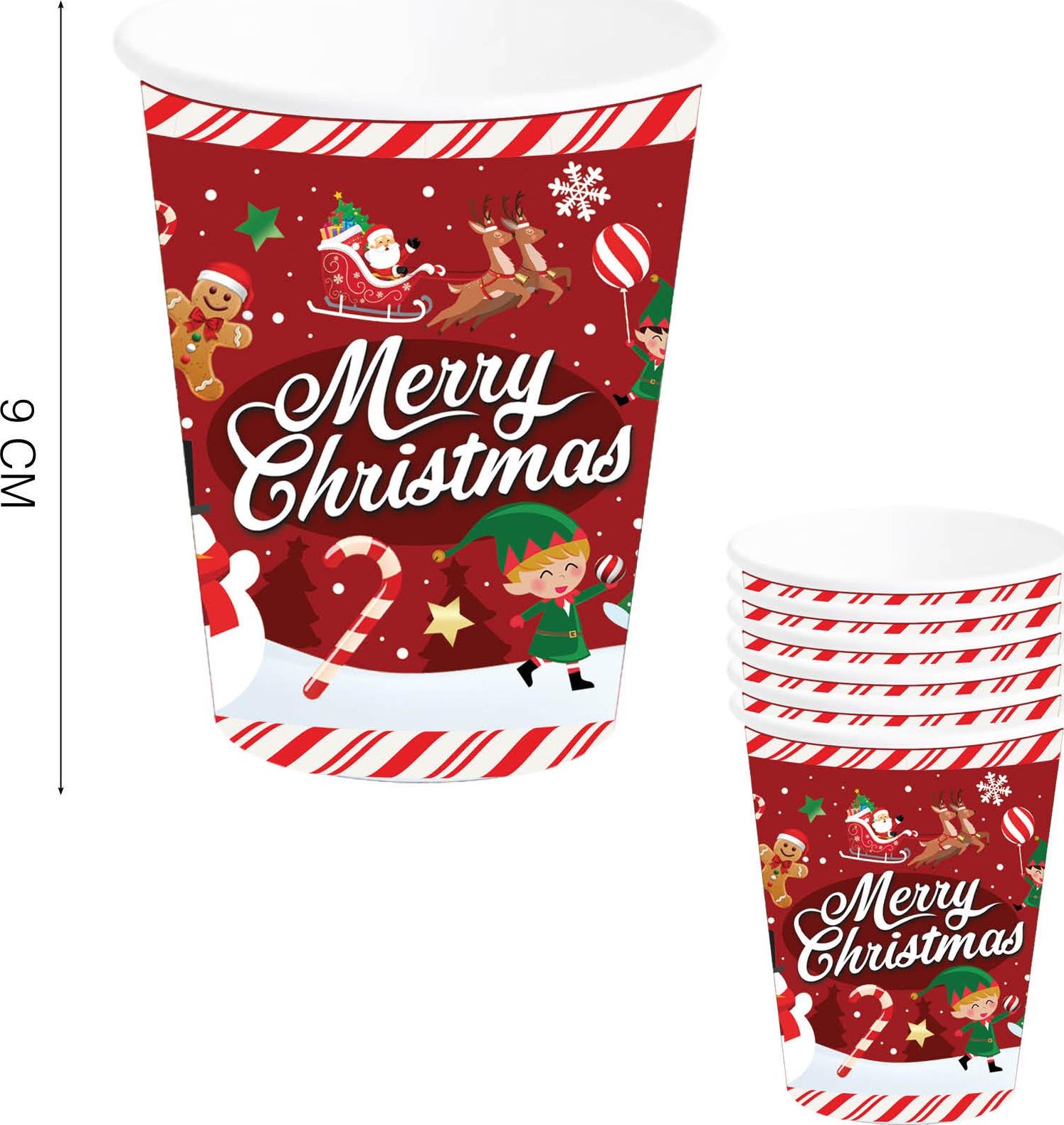 6 papieren kerst drinkbekers kerstfiguren
