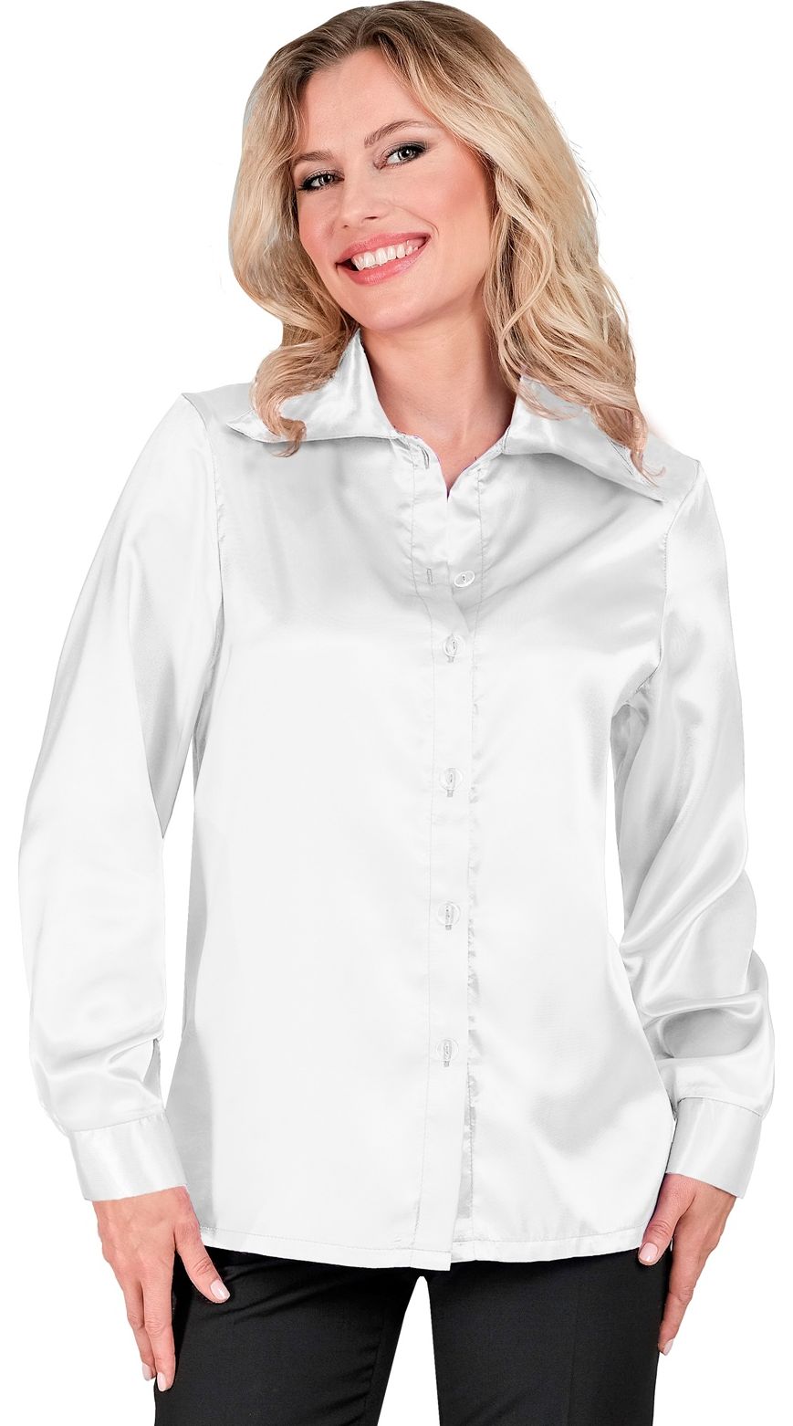 70s disco blouse satijn wit vrouwen