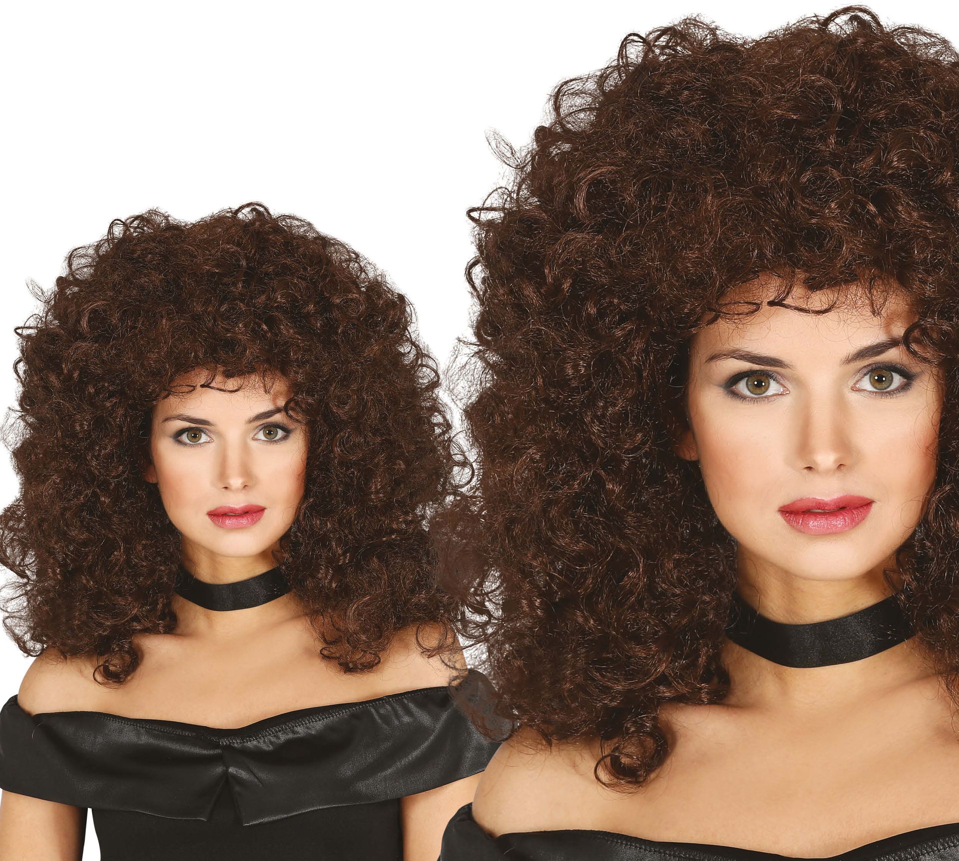 80's Bruine Rock Pruik Lang Krullen Dames