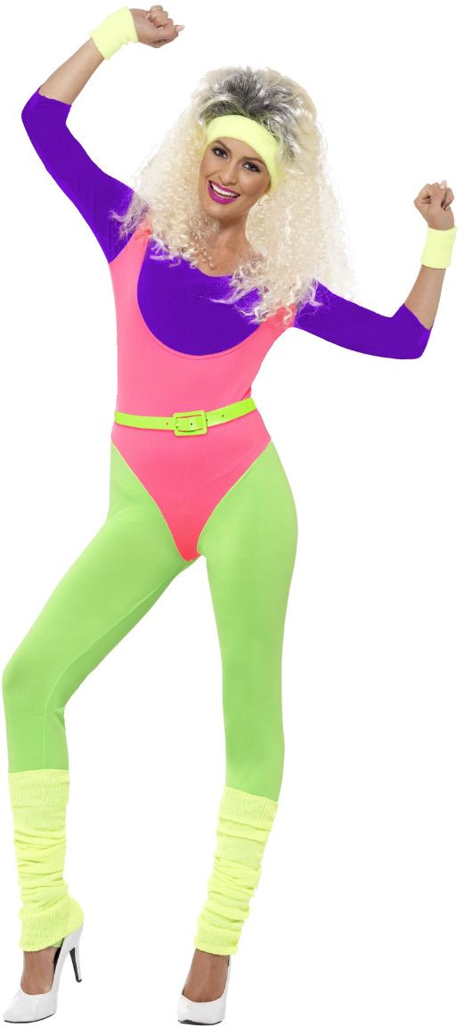 gemeenschap Factuur Rekwisieten 80s fitness jumpsuit neon | Feestkleding.nl