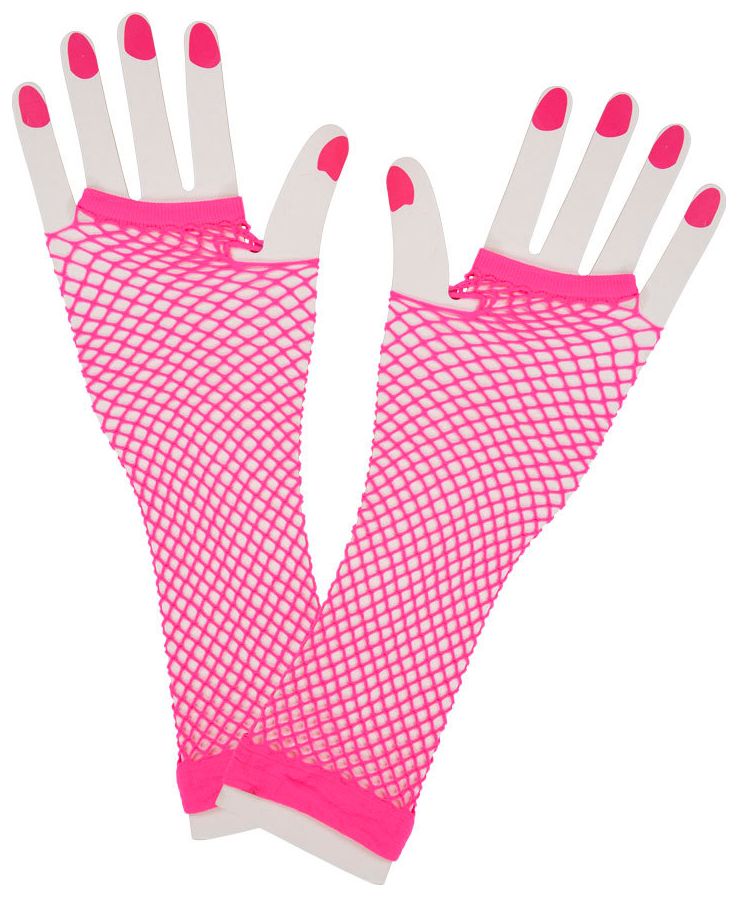 80s lange visnet handschoenen roze