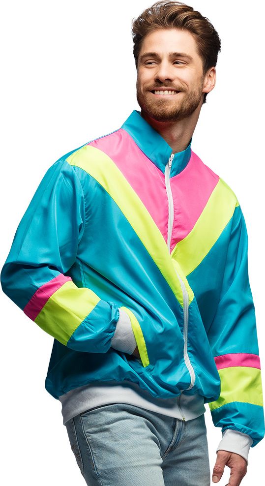 80's neon blauw trainingsjasje heren