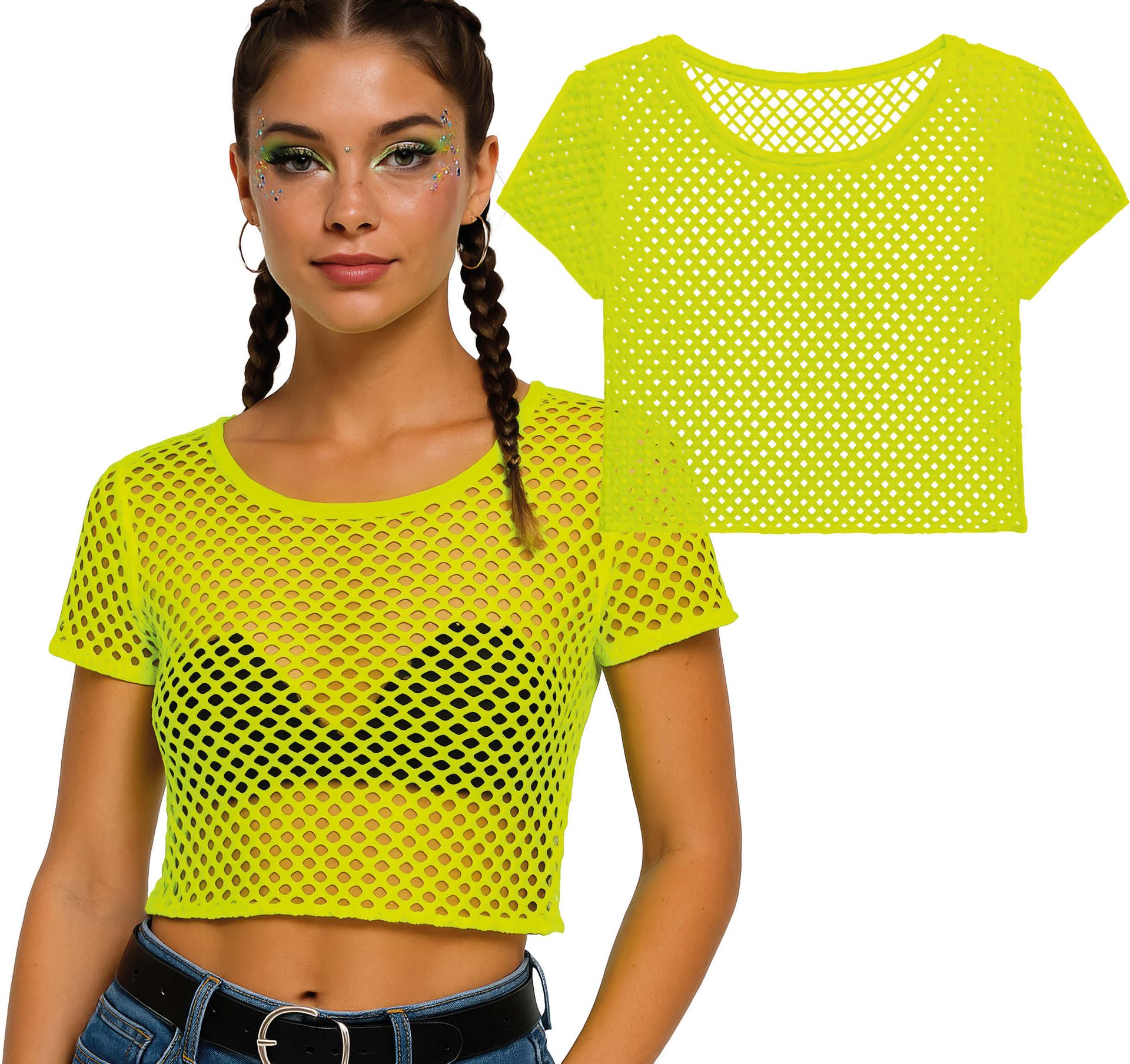 80's Neon Geel Dames Visnet T-Shirt