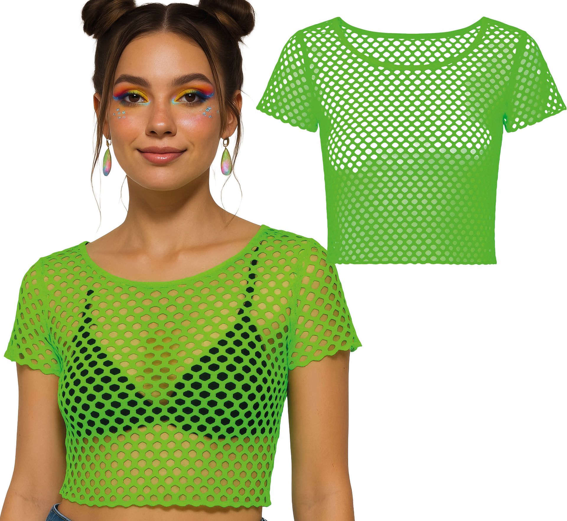 80's Neon Groen Dames Visnet T-Shirt