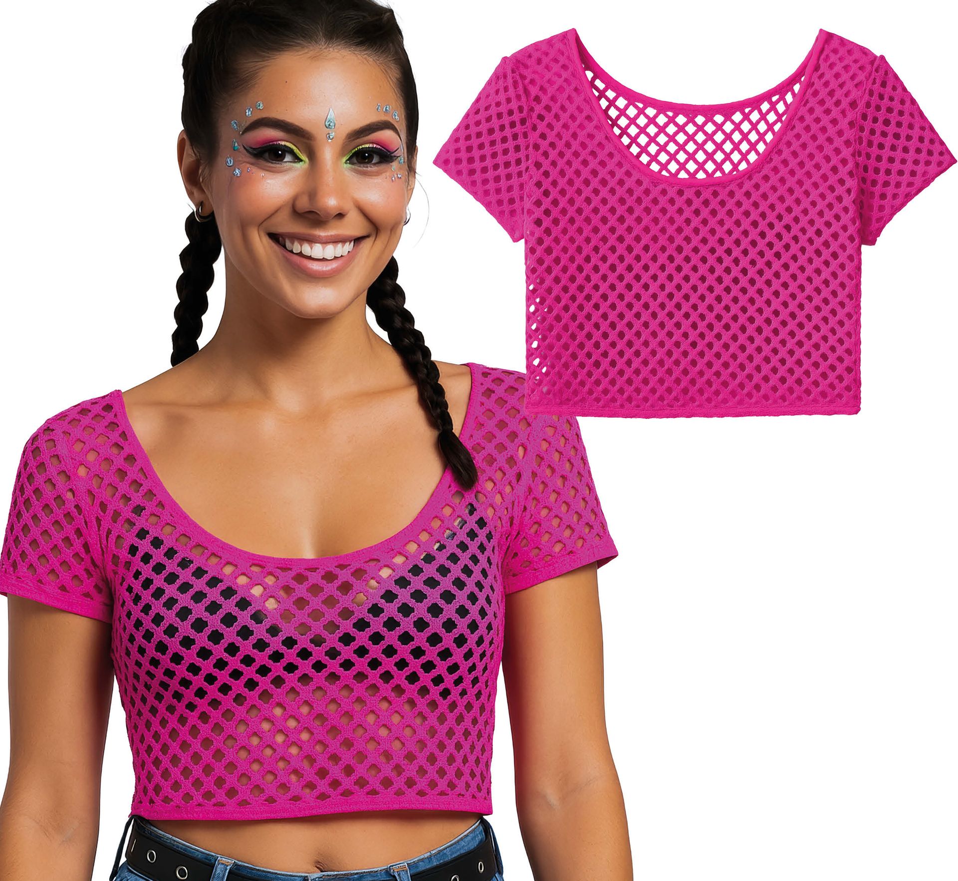 80's Neon Roze Dames Visnet T-Shirt