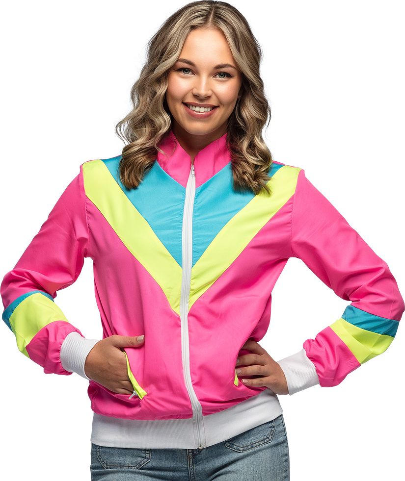 80's neon roze trainingsjasje dames