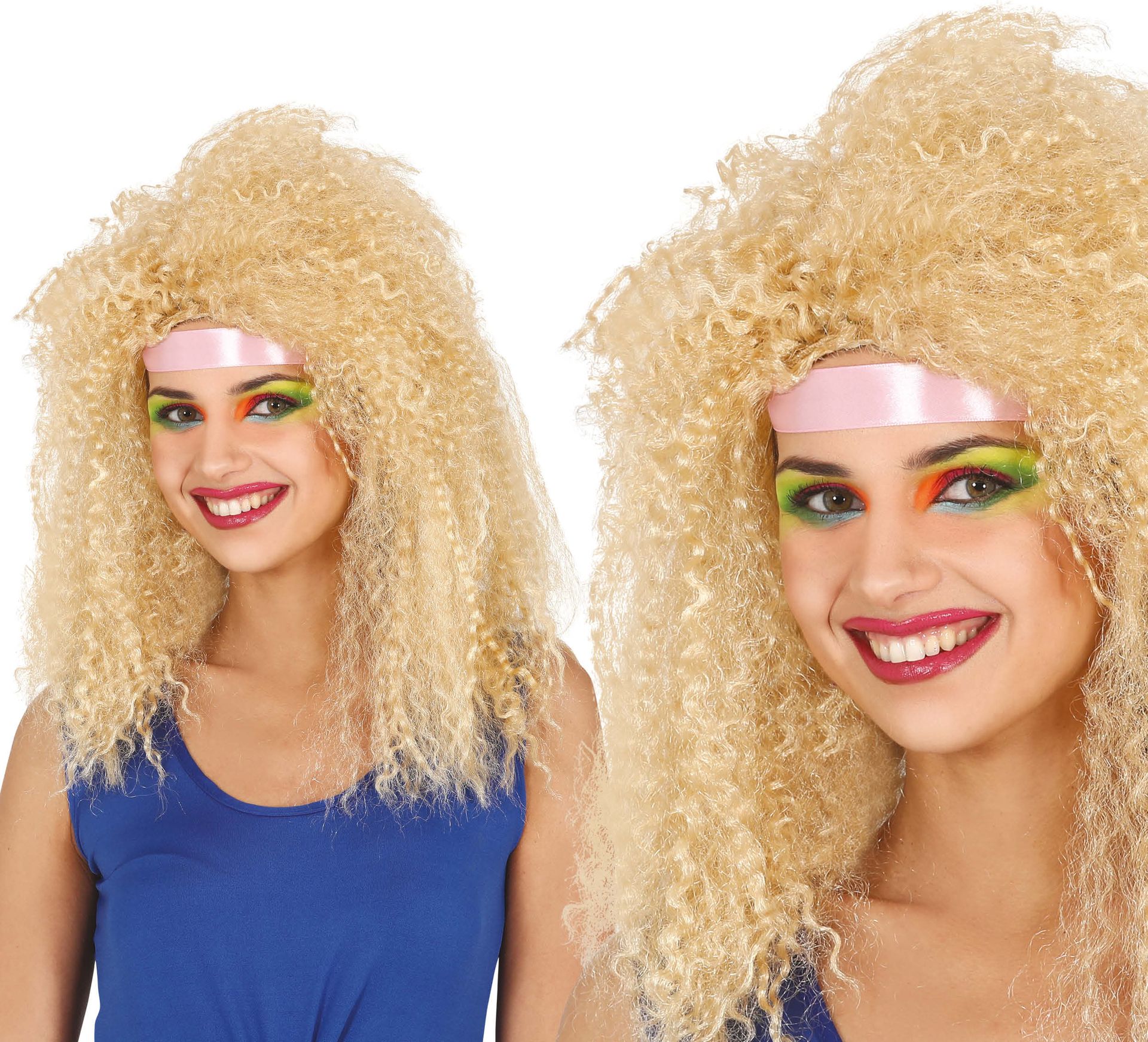 80's Sportieve Blonde Pruik Lang Krullen Dames