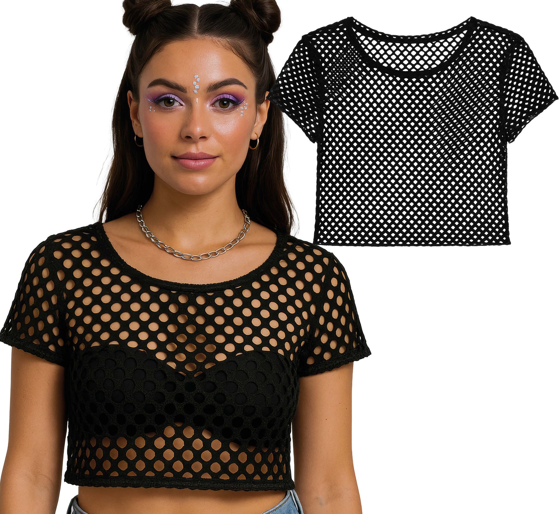 80's Zwart Dames Visnet T-Shirt