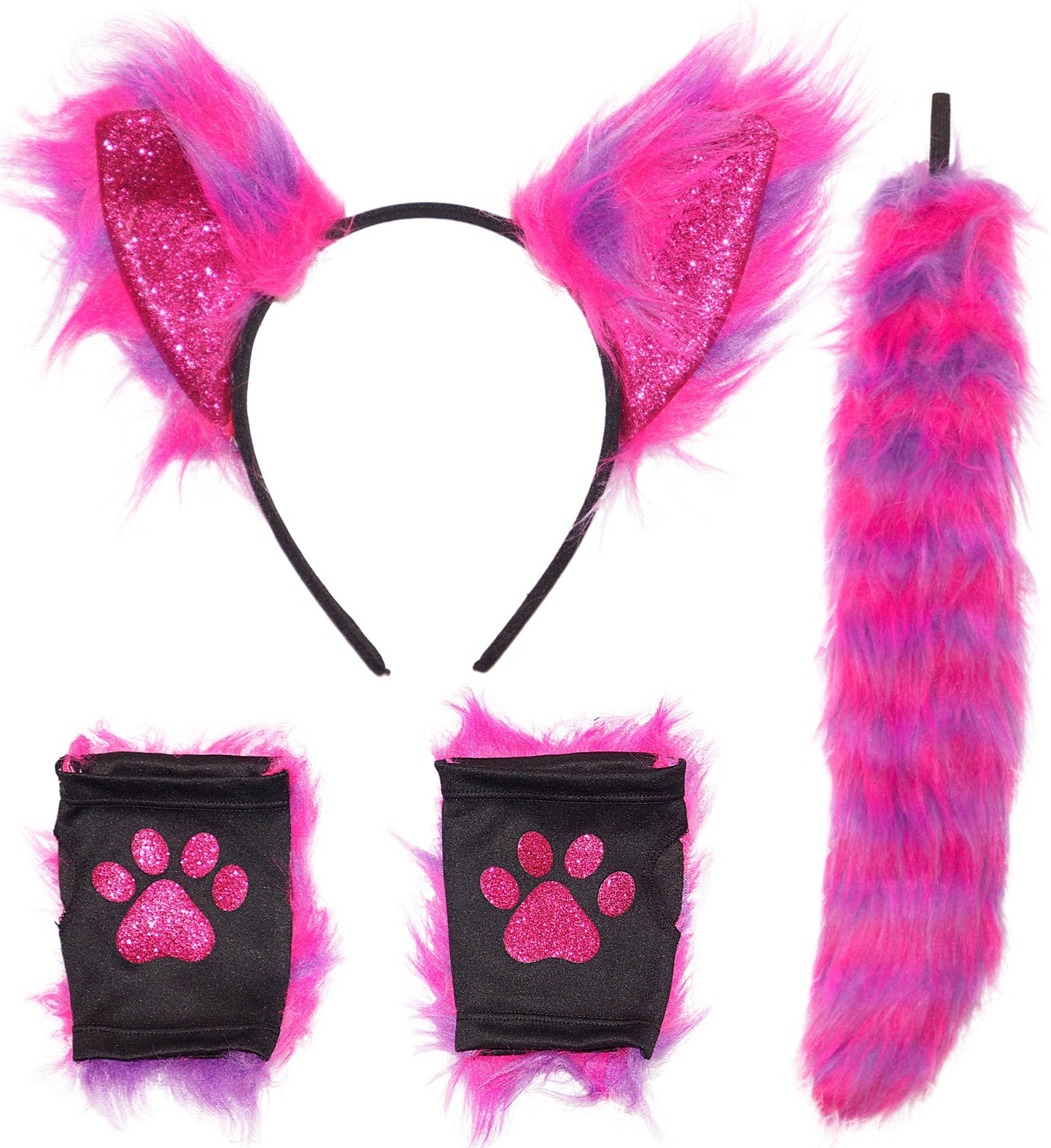 Accessoiresset Neon Cat Roze met Oren Staart en Handschoenen