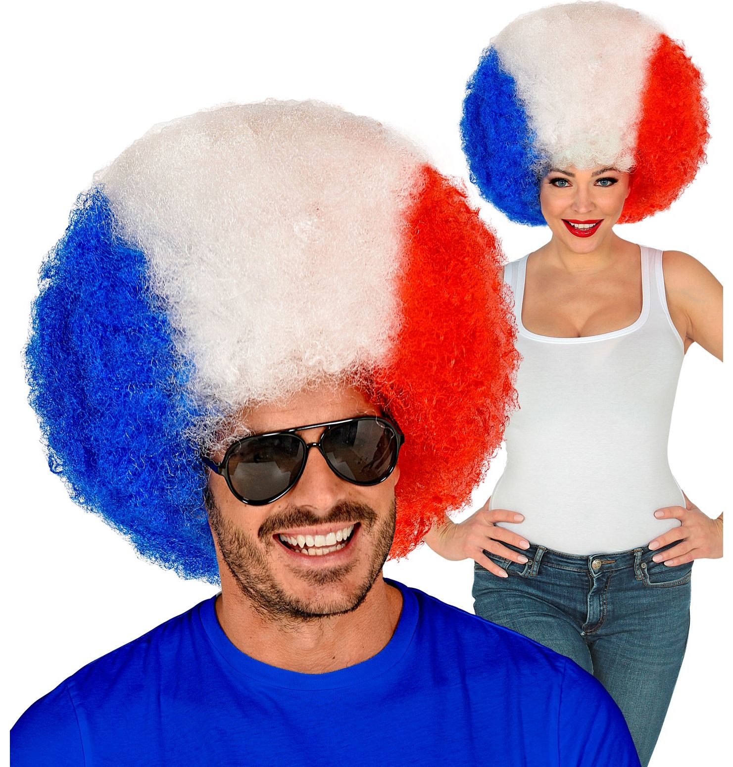 Afro pruik Franse supporter