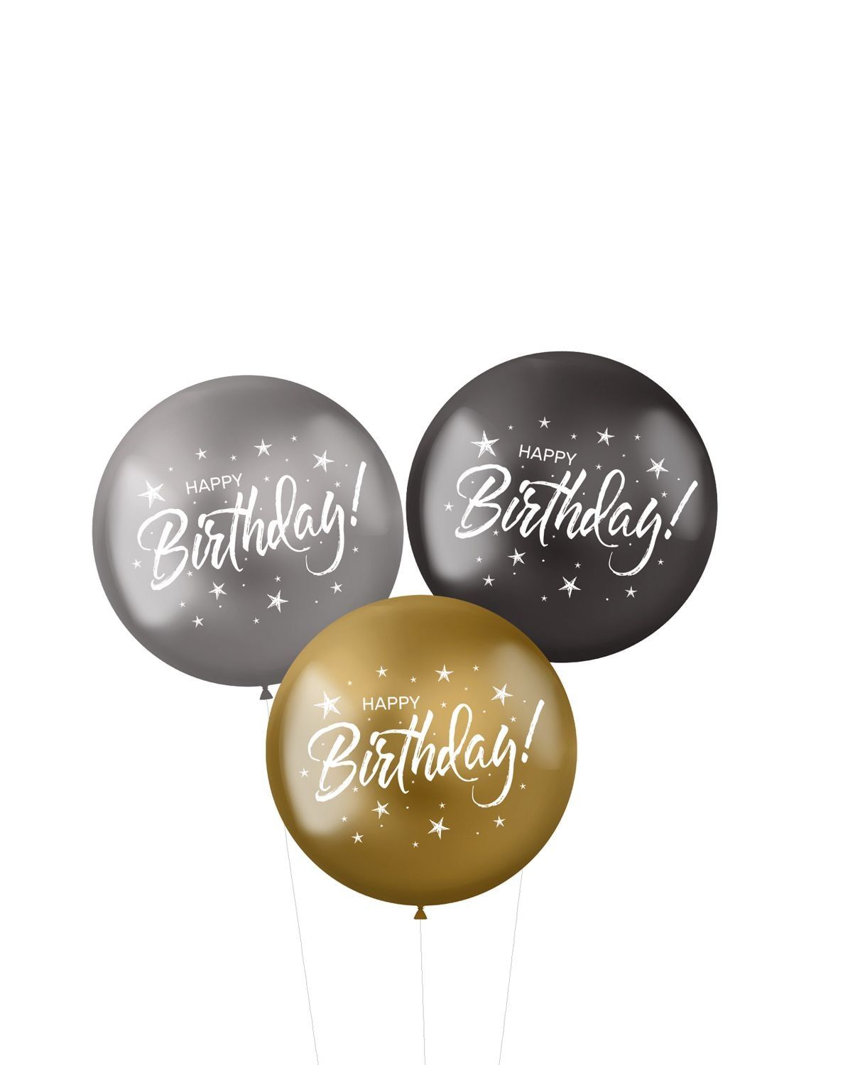 Ballonnen XL happy Birthday zilver goud zwart