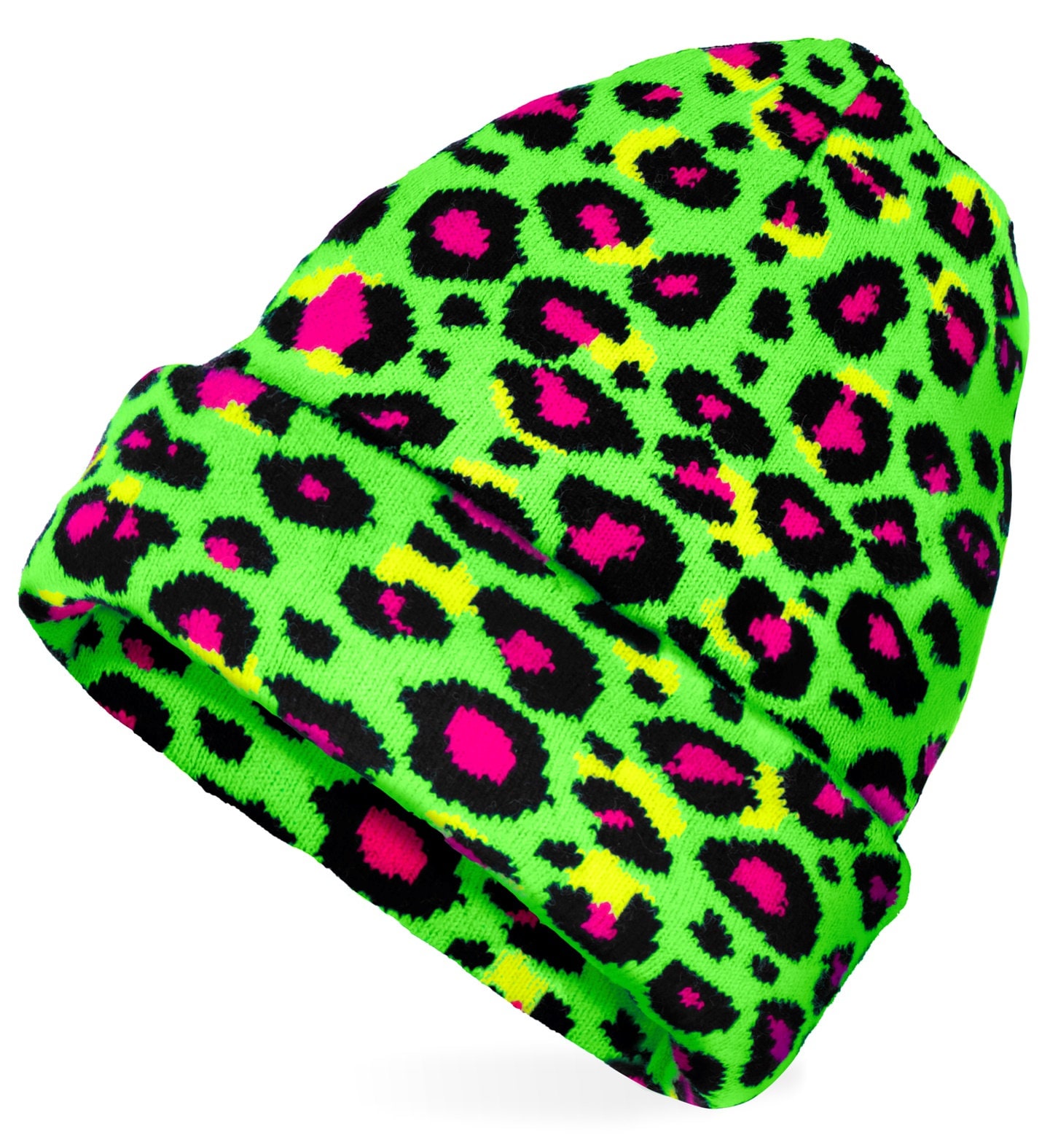 Beanie Carnaval Muts Neon Groen met Luipaardprint Dames Heren