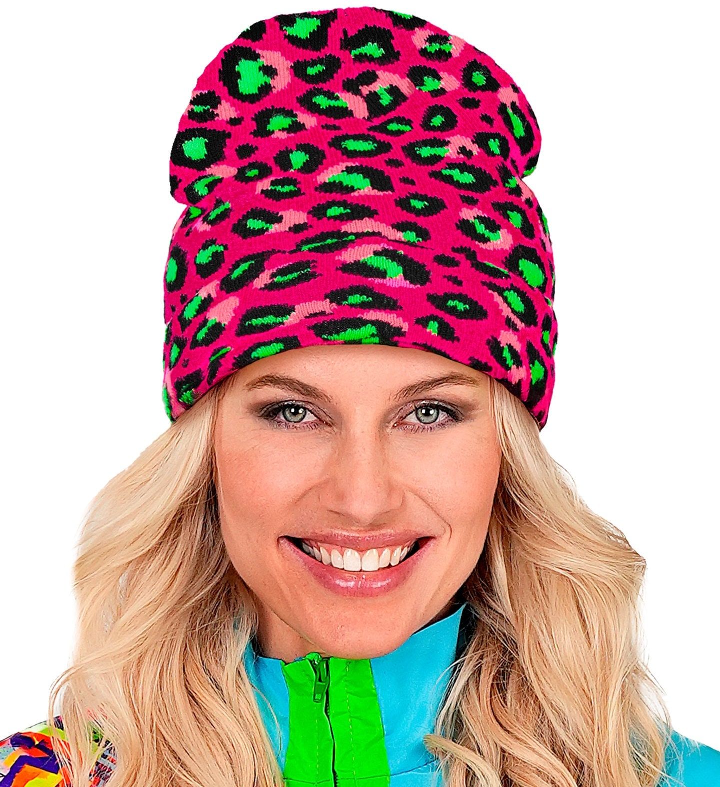 Beanie Carnaval Muts Neon Roze Panterprint Dames Heren