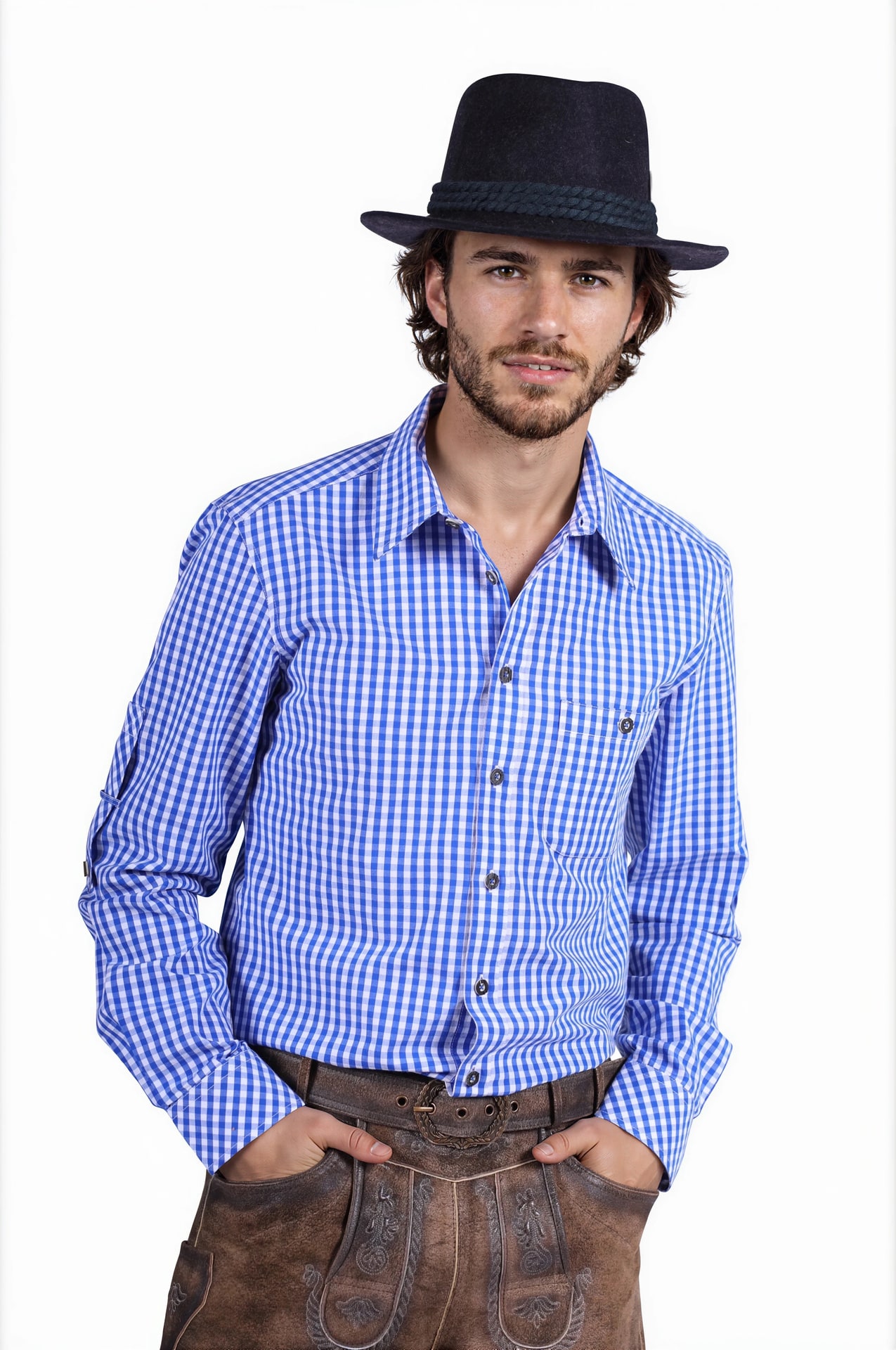Bierfeest Blouse Blauw Wit Geruit Heren