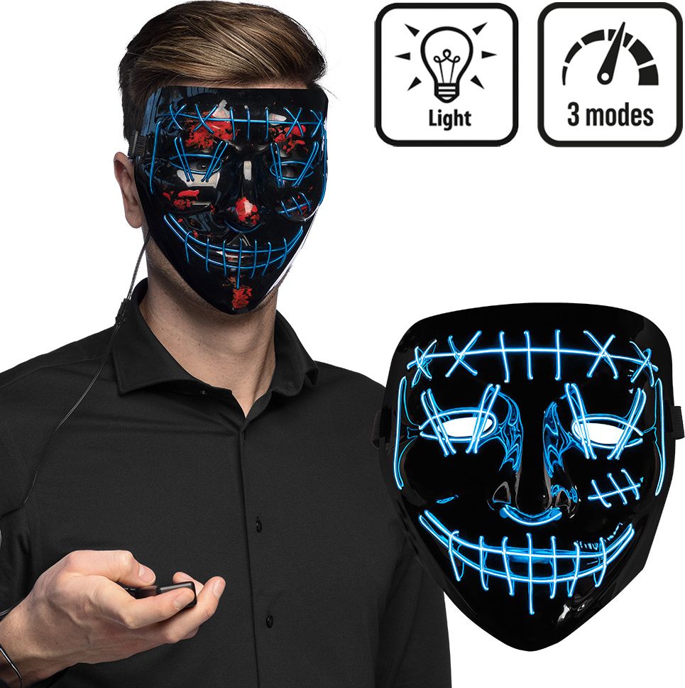Blauw LED Horror Masker met Killer Smile halloween