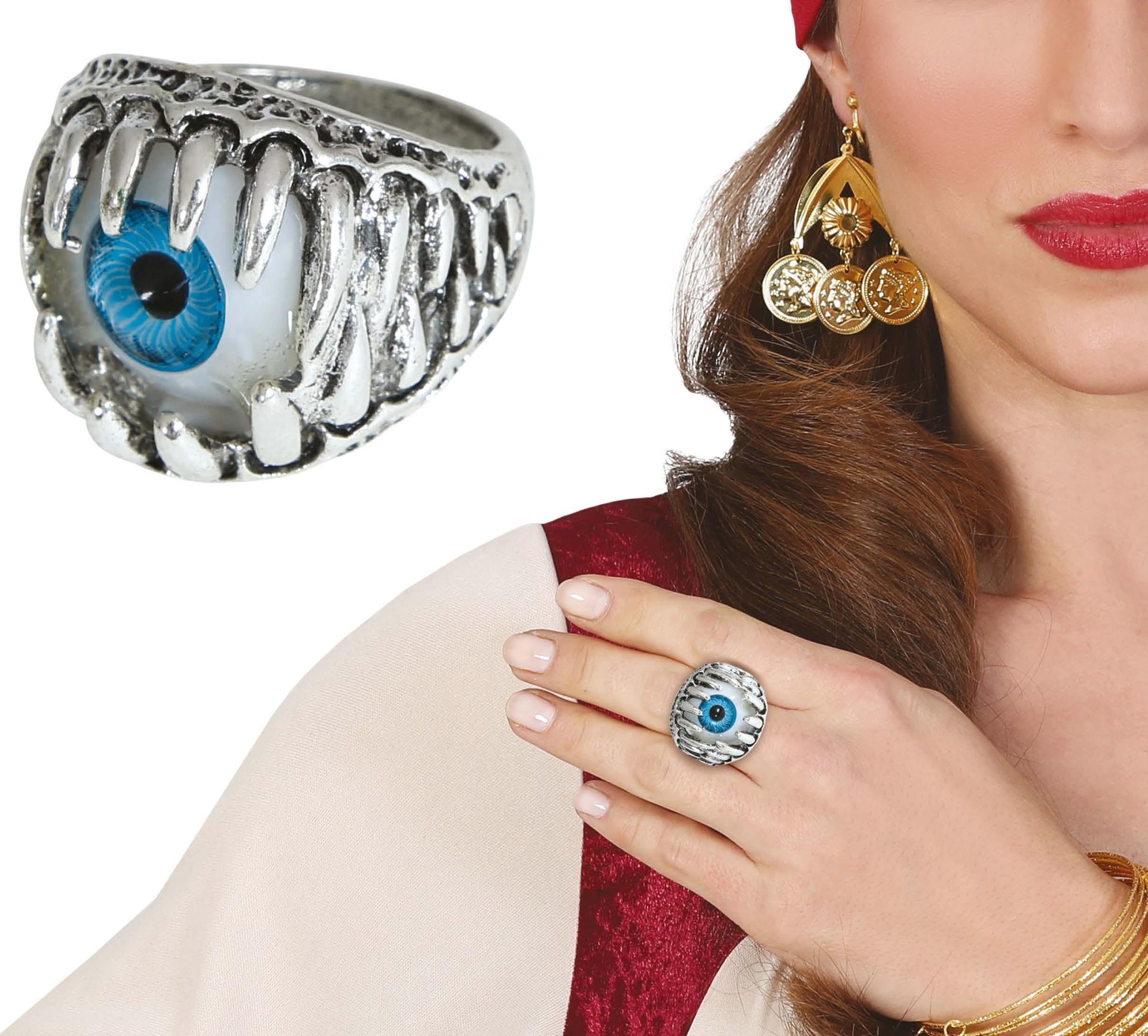 Blauw oog ring plastic halloween