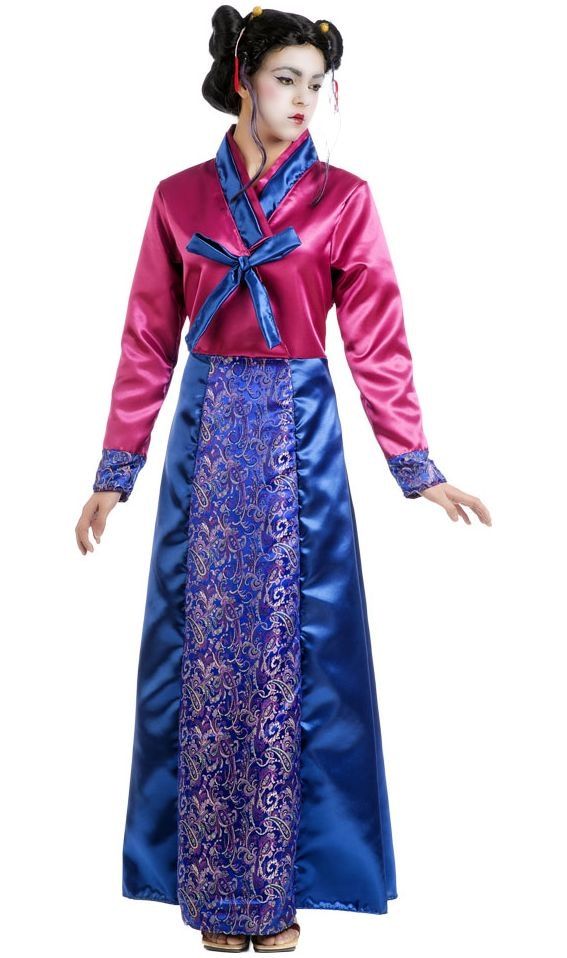 Blauw roze Chinese jurk