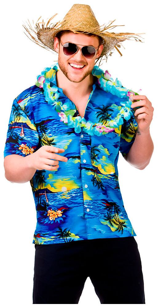 Blauw shirt hawaii