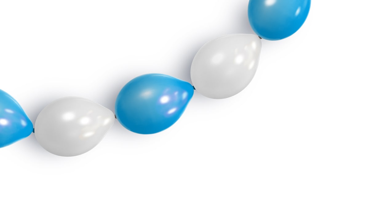 Blauw witte ballonnenslinger knoopballon 3 meter