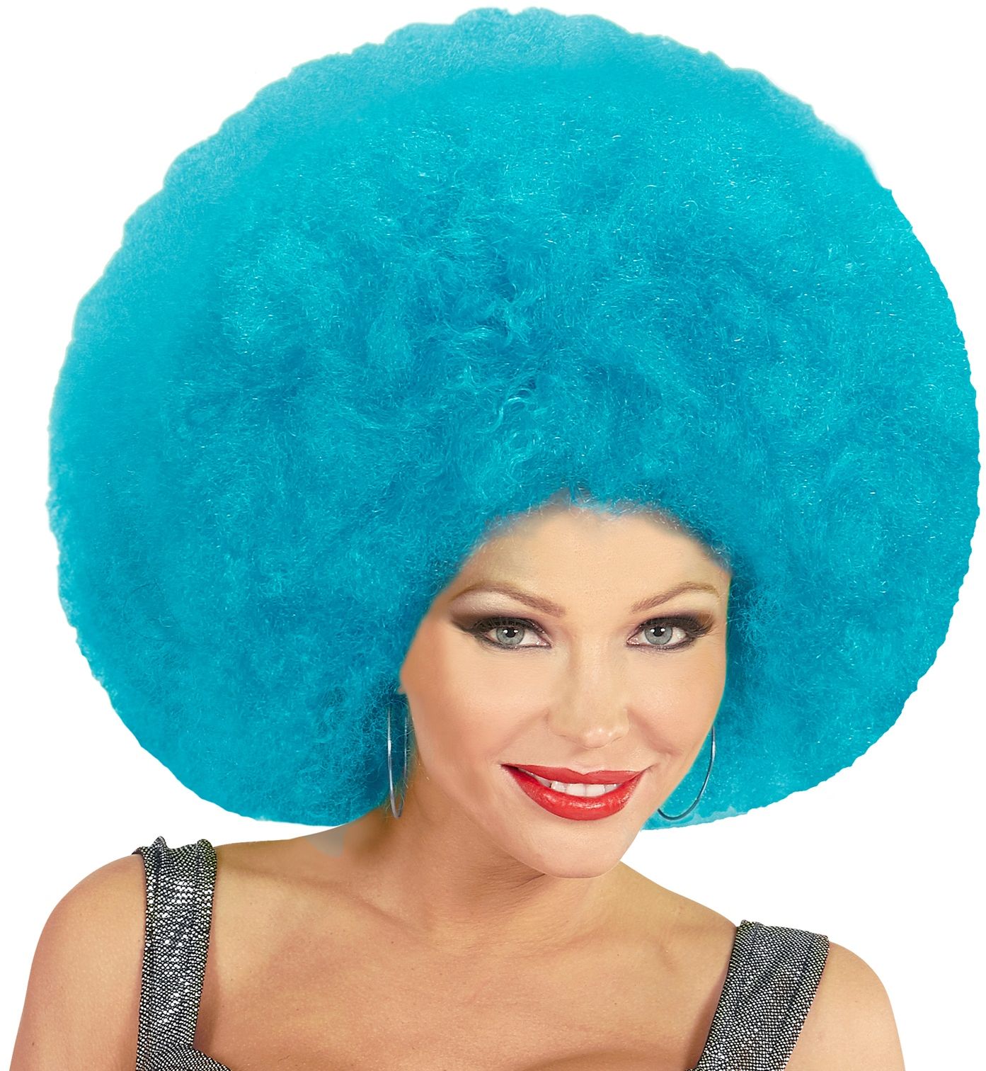 Blauwe afro pruik extra groot