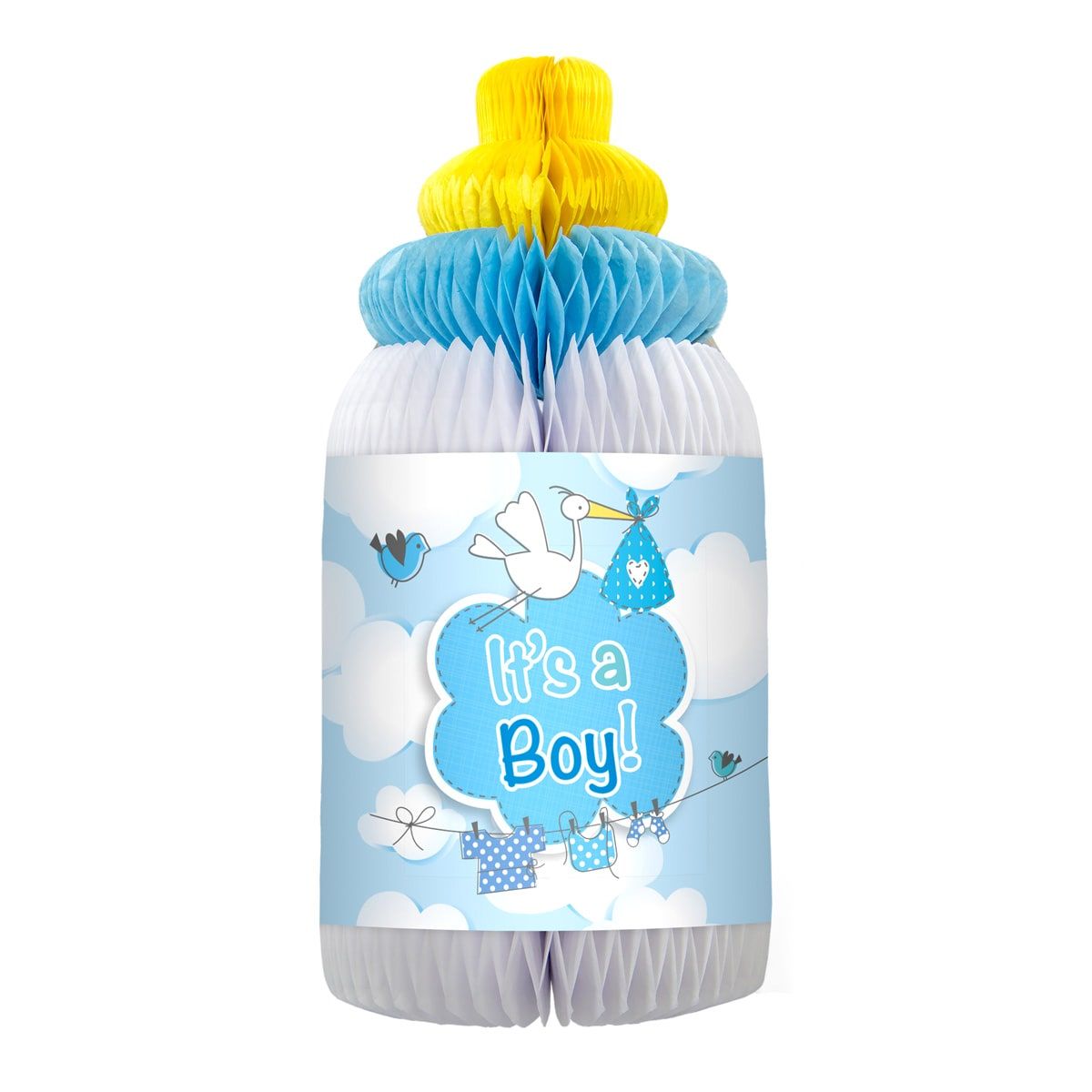 Blauwe babyflesje honingraat decoratie