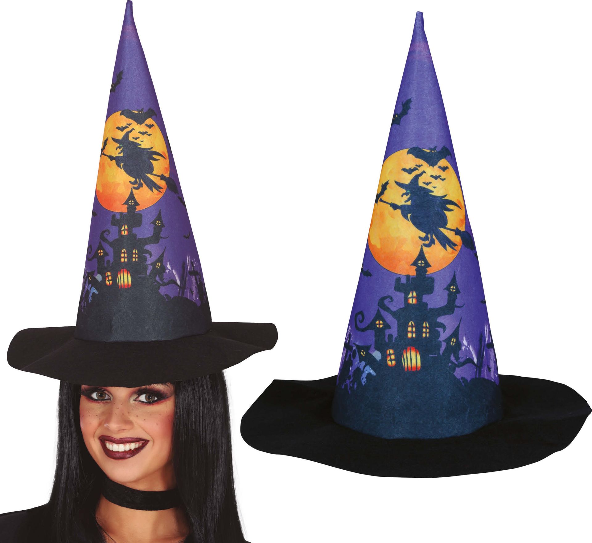 Blauwe halloween heksenhoed
