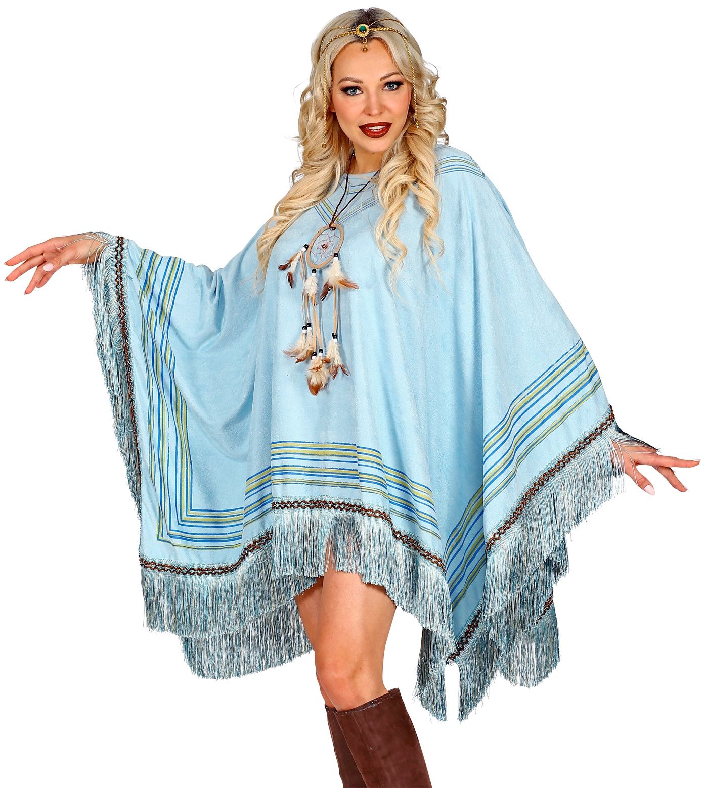 Blauwe hippie poncho