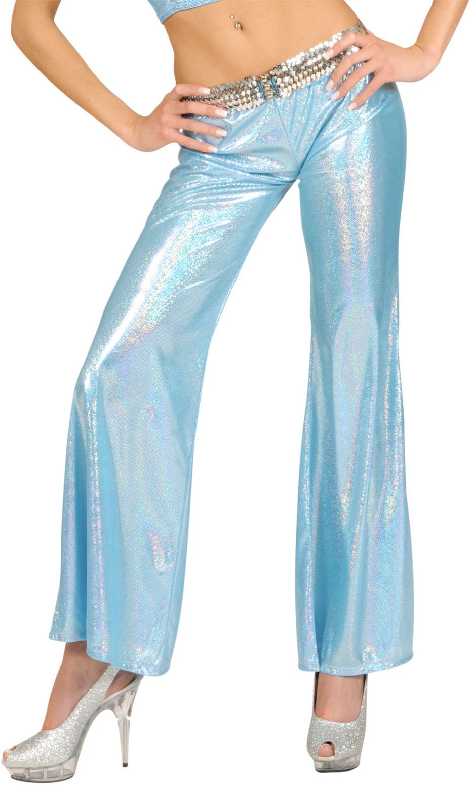 Blauwe holografische disco broek