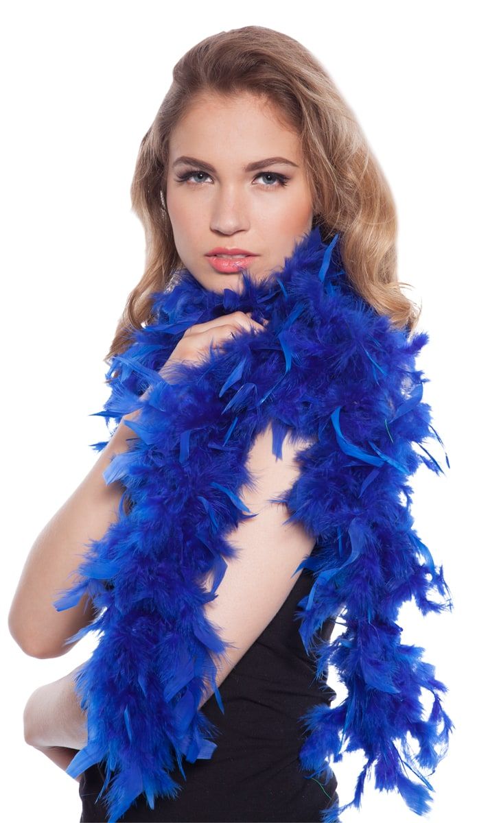 Blauwe luxe veren boa 180cm
