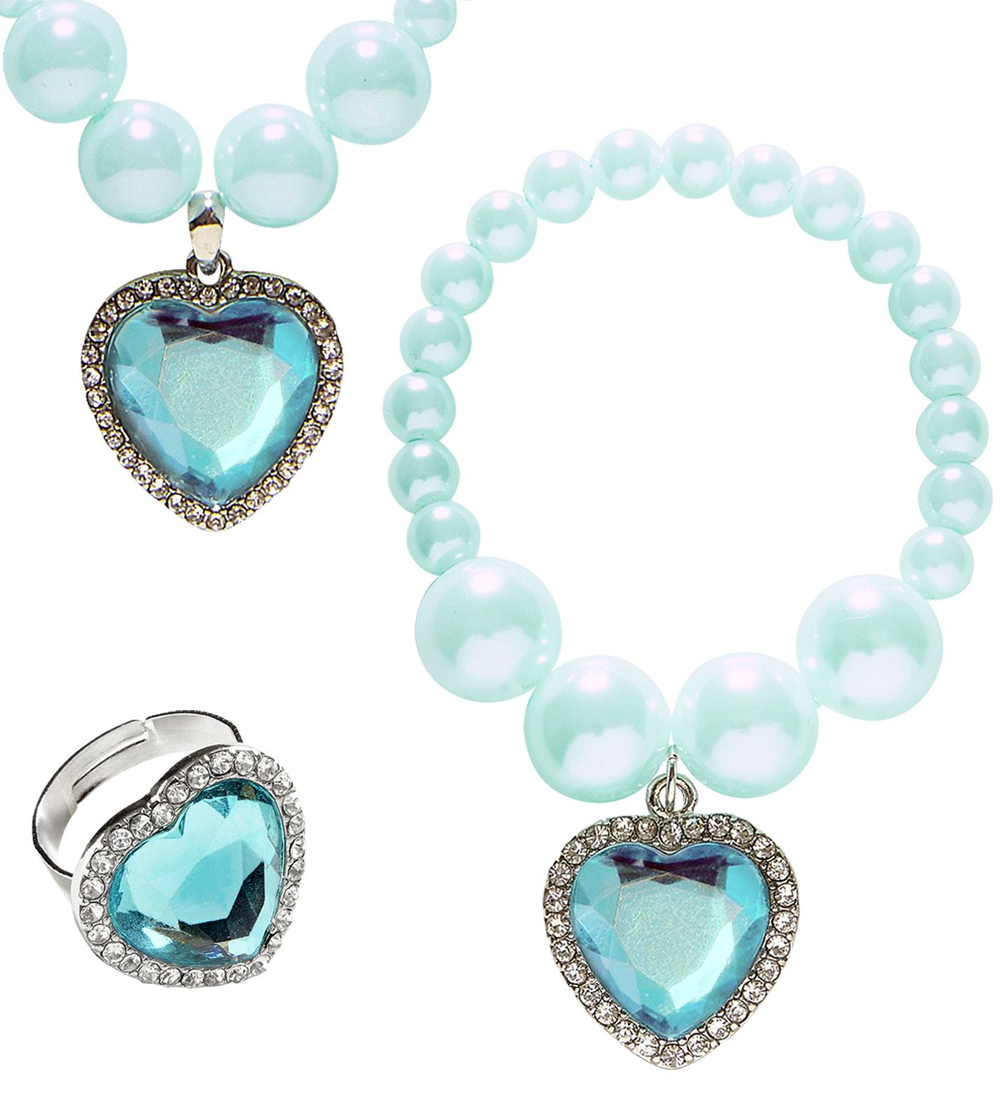 Blauwe parel sieraden met hartjes