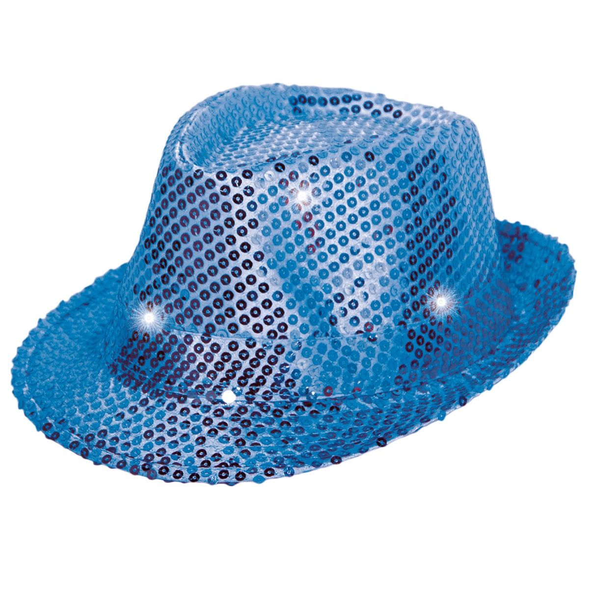 Blauwe party glitter LED trilby hoed