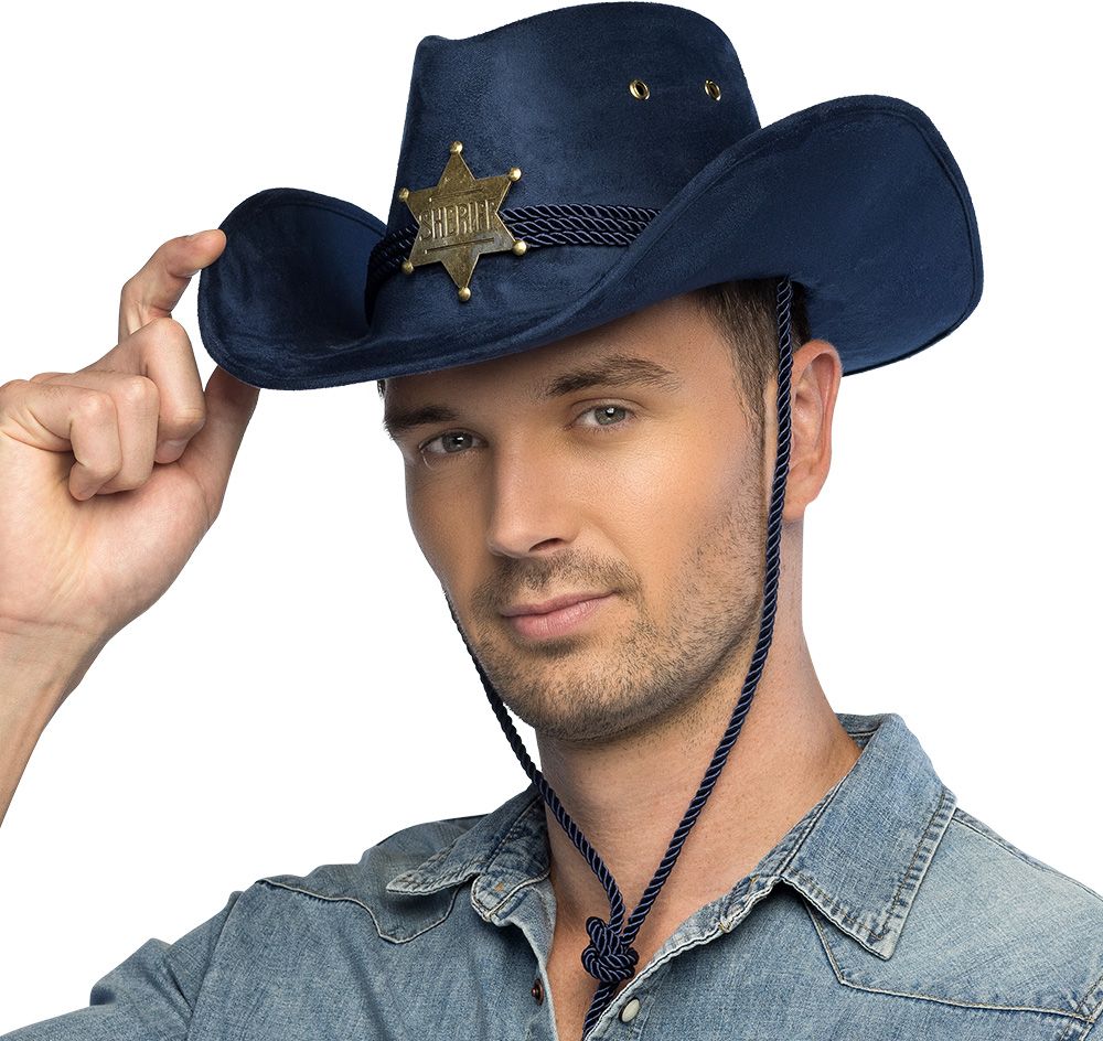 Blauwe Sheriff Hoed Suède Look