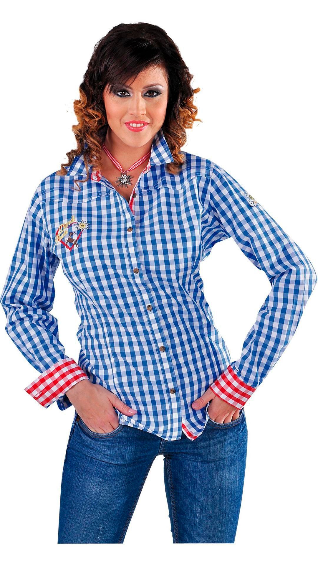 Blauwe tiroler blouse vrouw