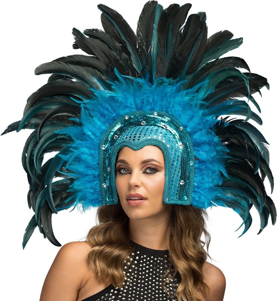 Blauwe Veren Hoofdtooi Carnaval Rio de Janeiro