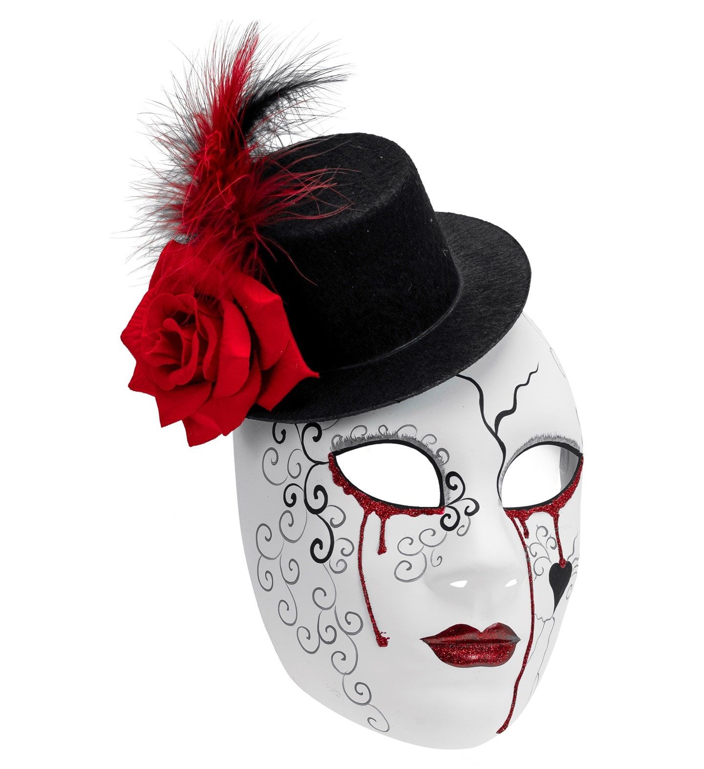 Bloederig Masker Wit met Hoed en Roos