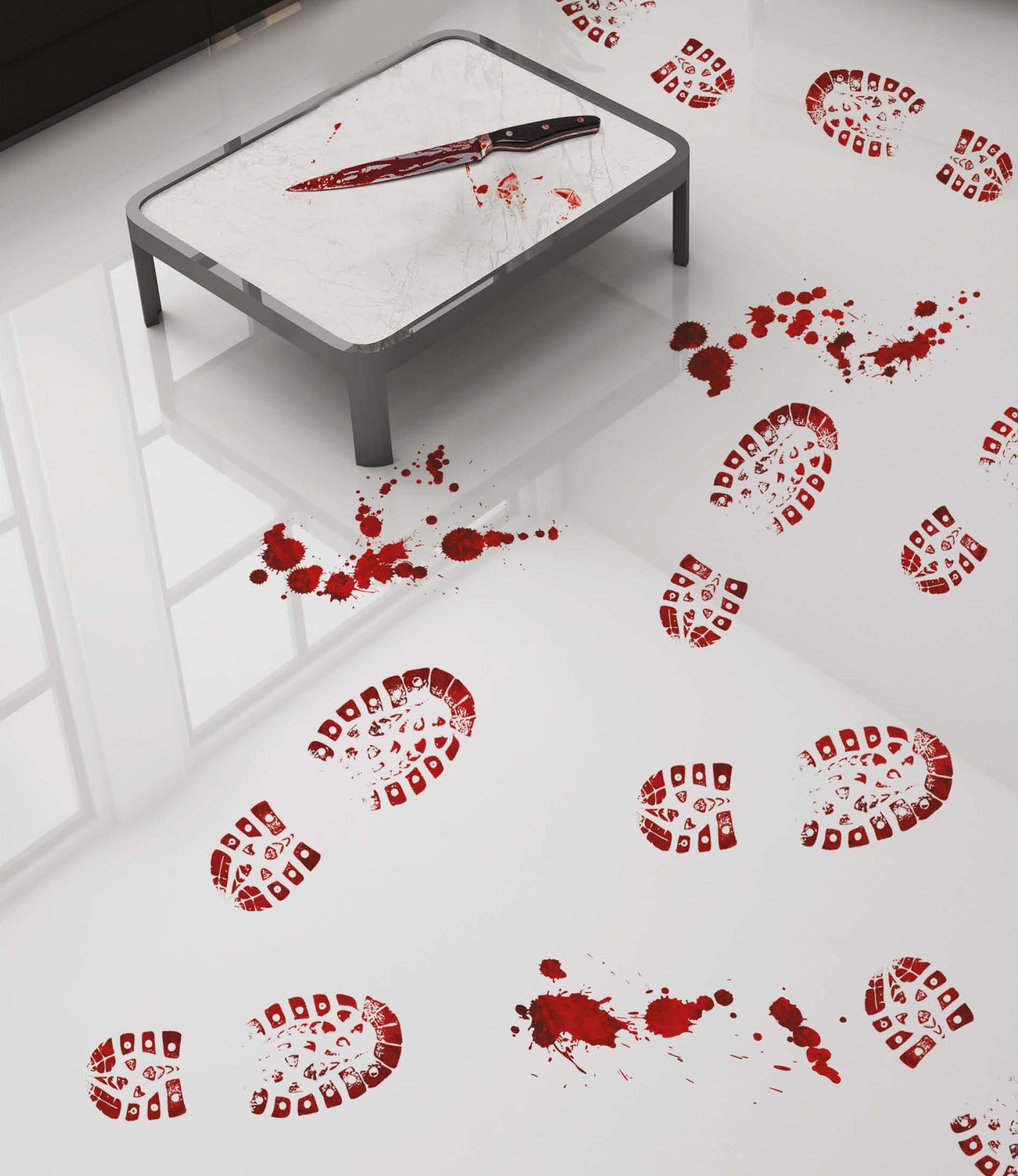 Bloederige schoenafdruk stickers 25 x 70 cm halloween