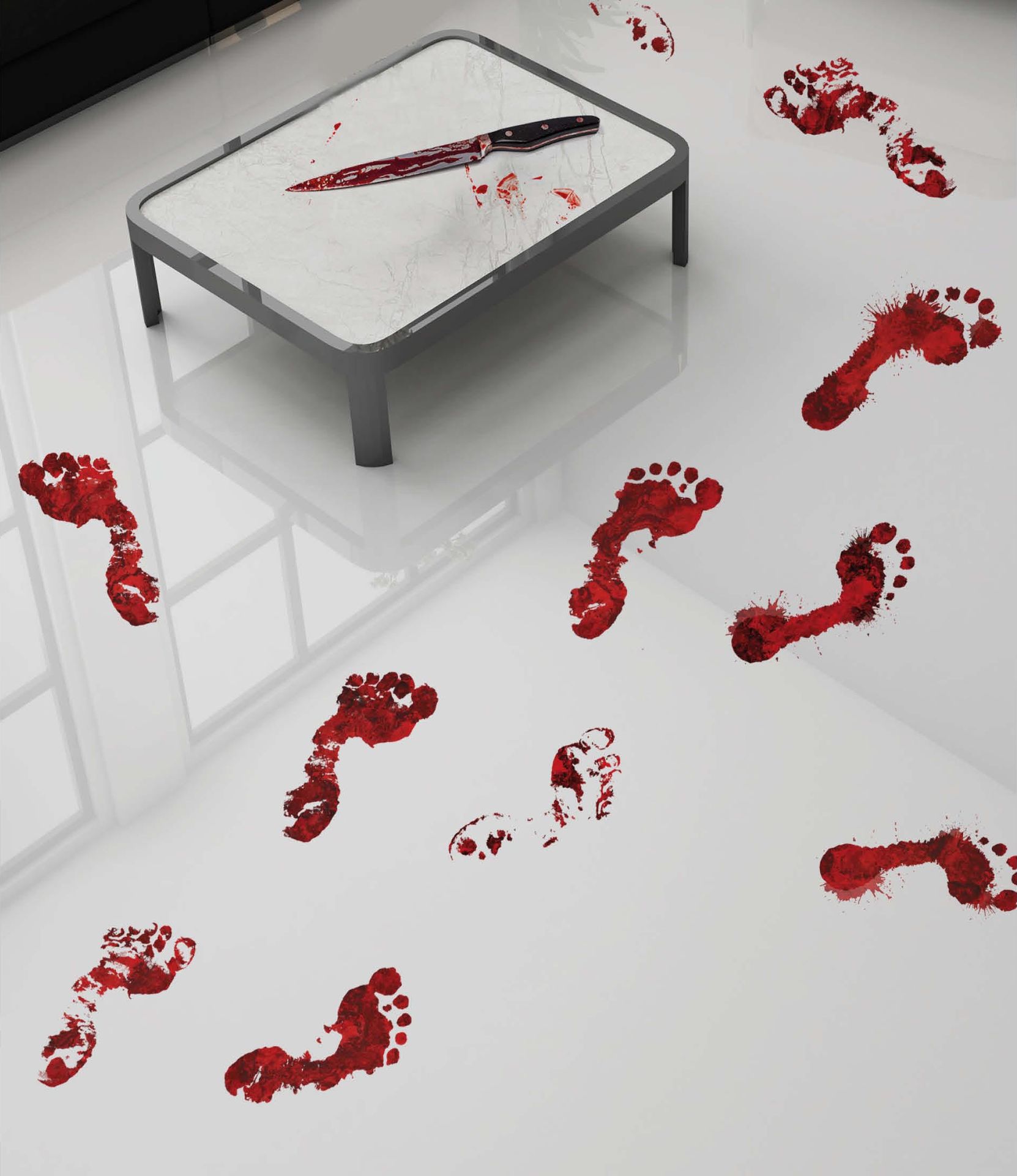 Bloederige voetstappen stickers 25 x 70 cm halloween