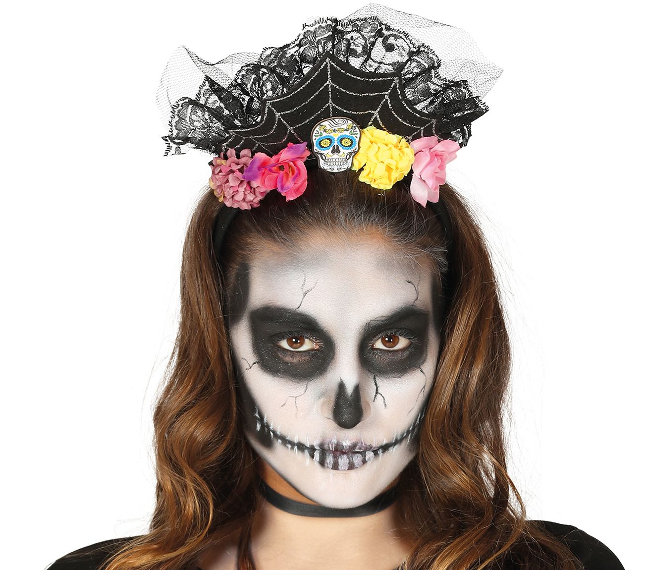 Bloemen en schedel haarband day of the dead