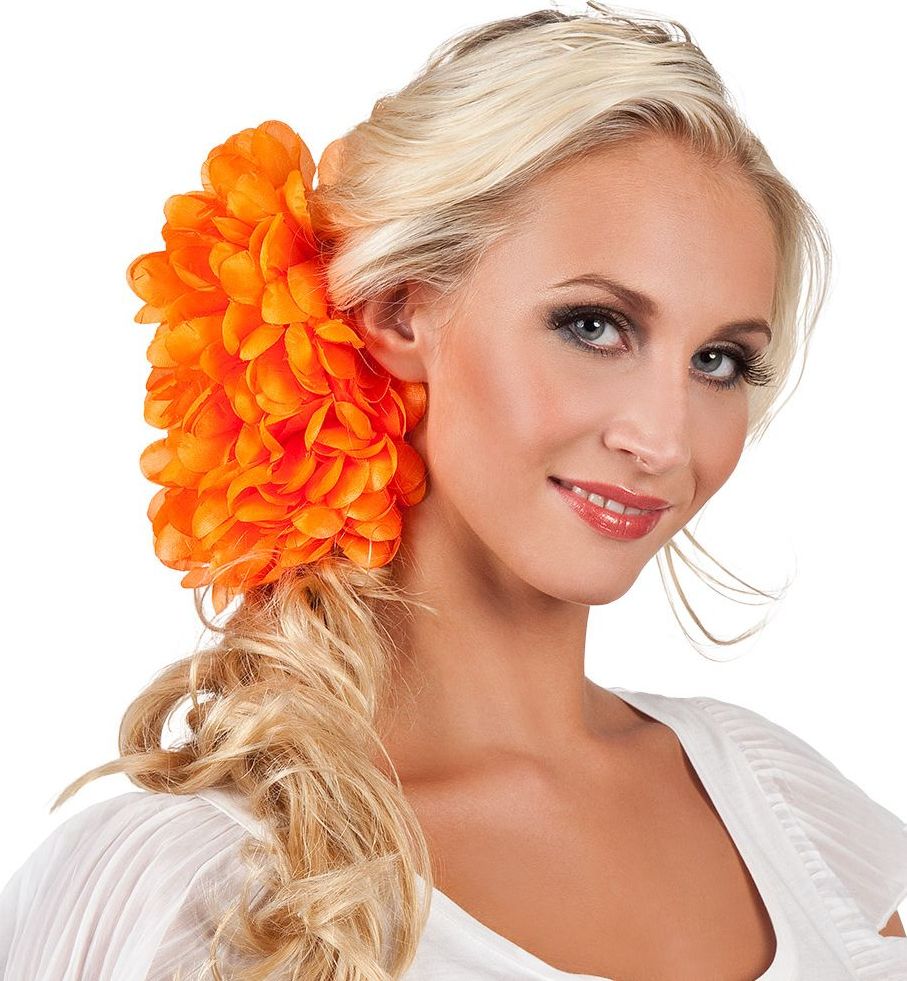 Bloemen haarclip dahlia oranje