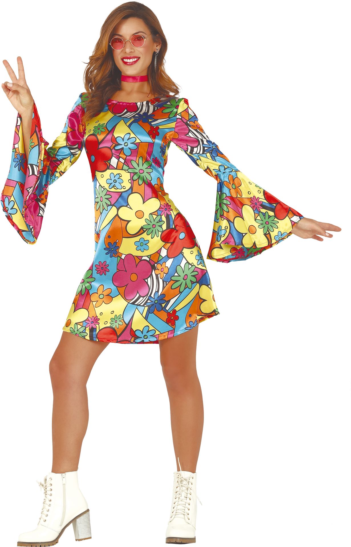 Bloemen hippie jurk met wijde mouwen